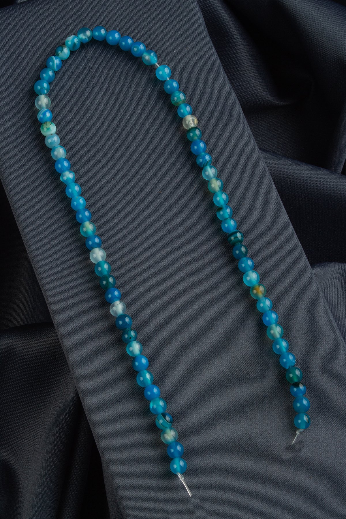 Madagaskar Akik Doğal Taş Parlak Mavi Küre Kesim 6mm Dizi [AA]