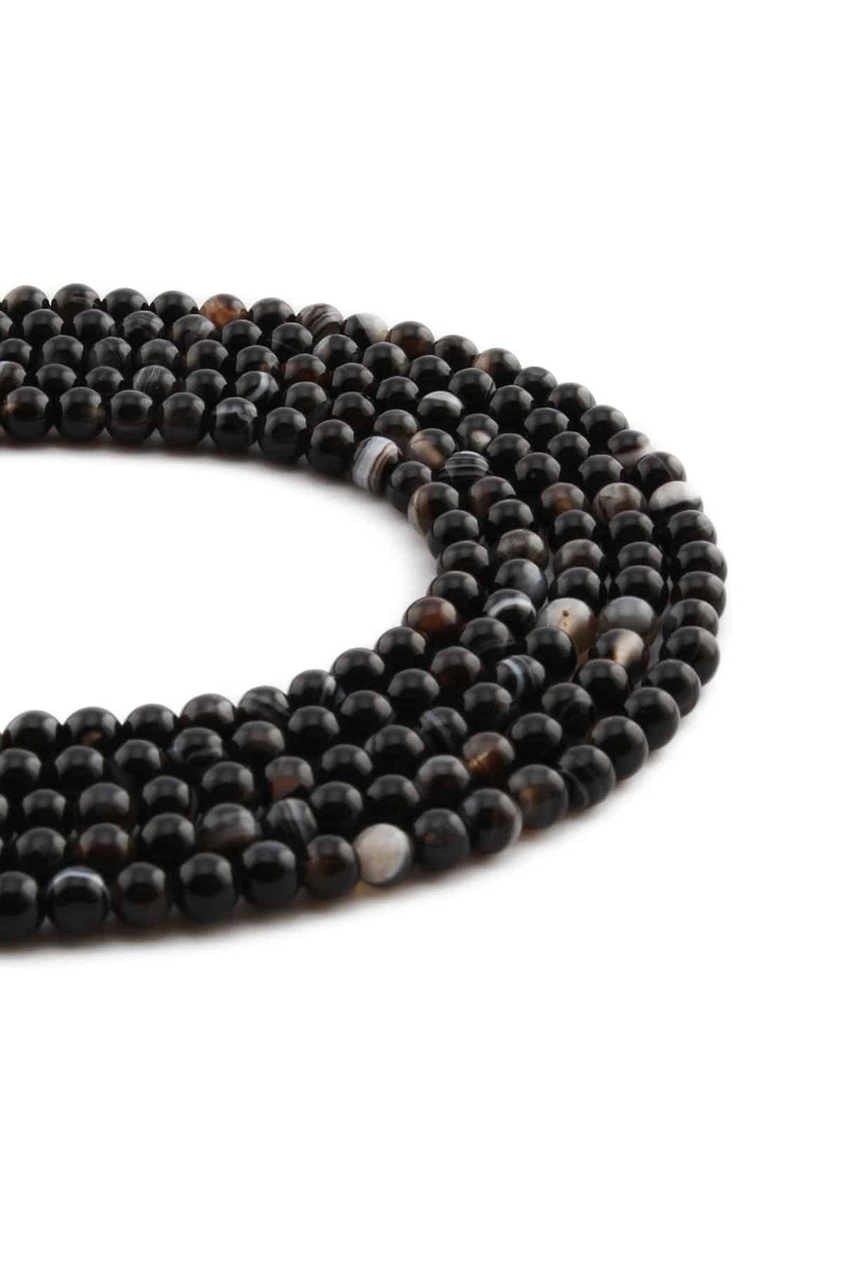 Madagascar Agate Natural Stone Shiny Black Globe Cut 4mm String Of Beads