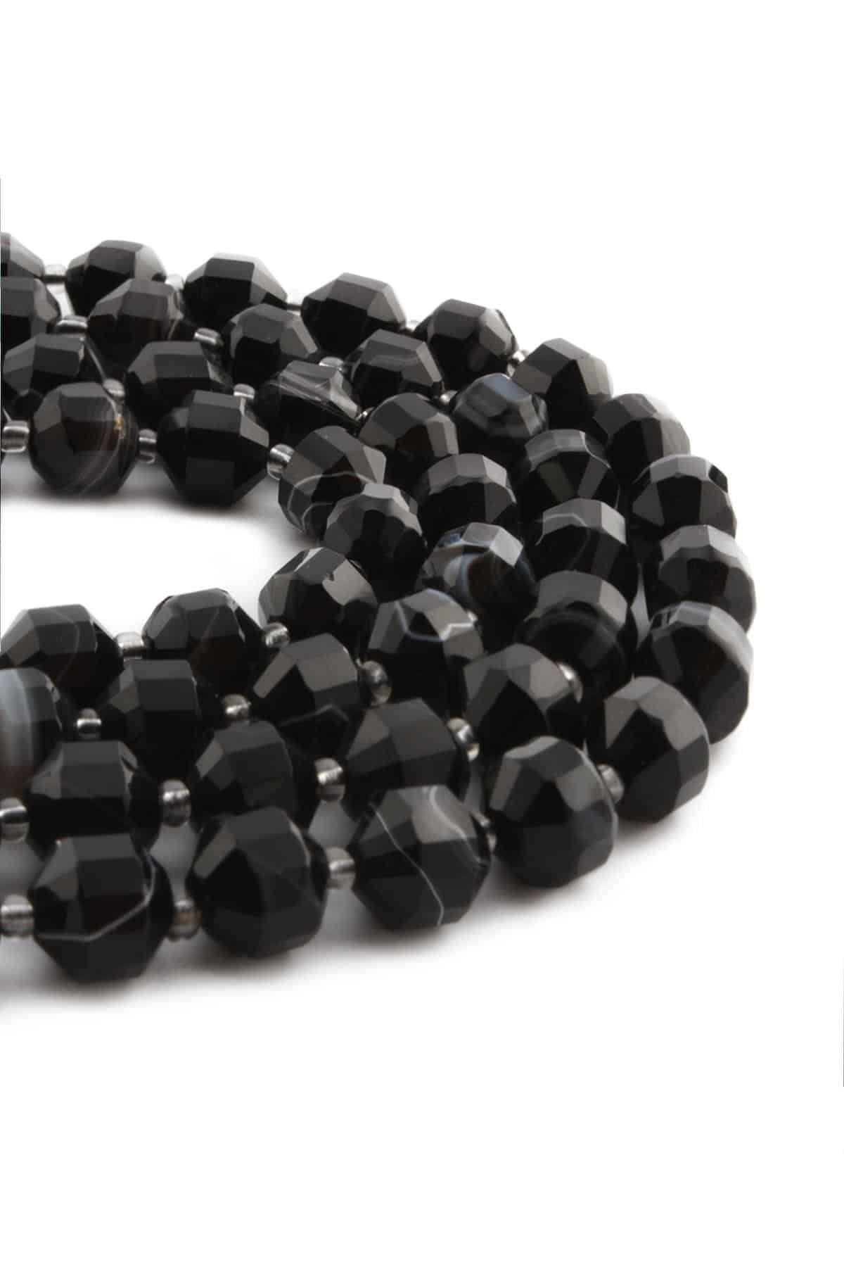 Madagaskar Akik Doğal Taş Parlak Siyah Hegzagonal Kesim 10mm Dizi [AA]