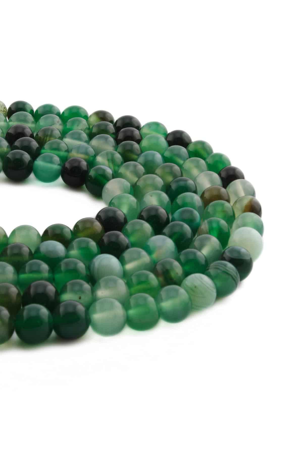 Madagaskar Akik Doğal Taş Parlak Yeşil Küre Kesim 8mm Dizi