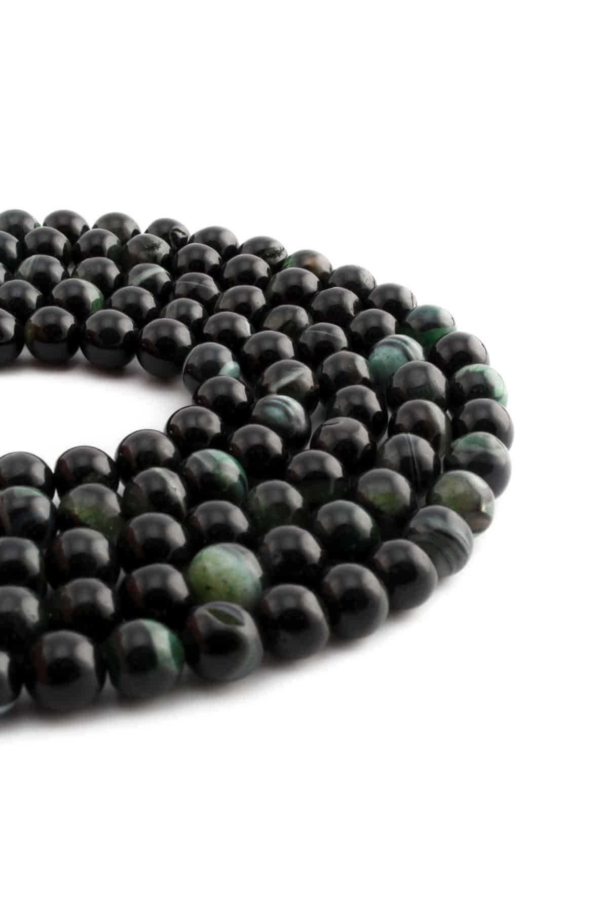 Madagaskar Akik Doğal Taş Parlak Yeşil Küre Kesim 8mm Dizi