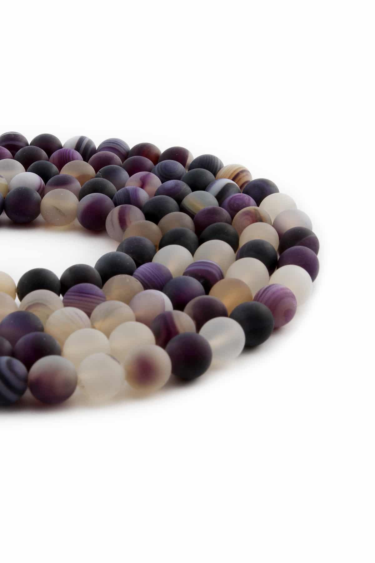 Madagaskar Akik Taşı Doğal Taş Mat Mor Küre Kesim 8mm Dizi