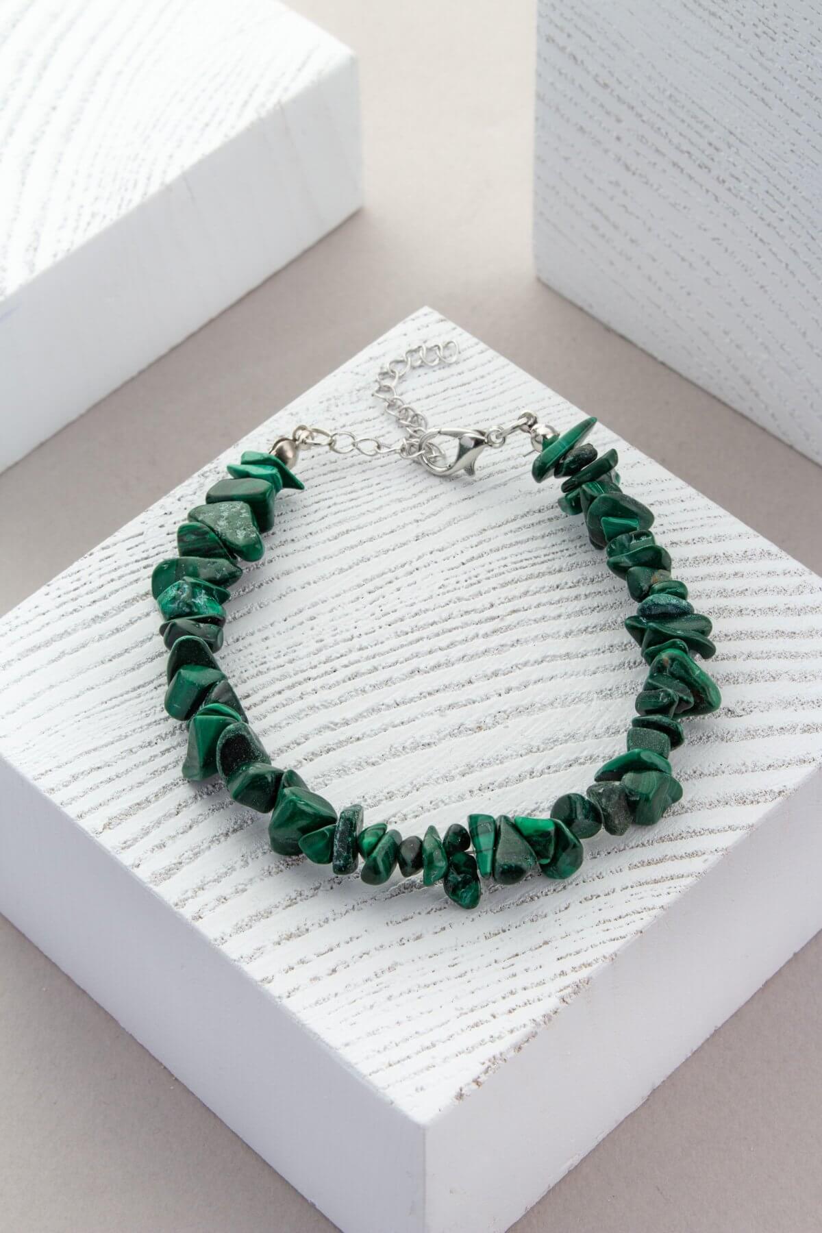 Sıkma Malakit Doğal Kırık Taş Zincir Kapamalı Bileklik