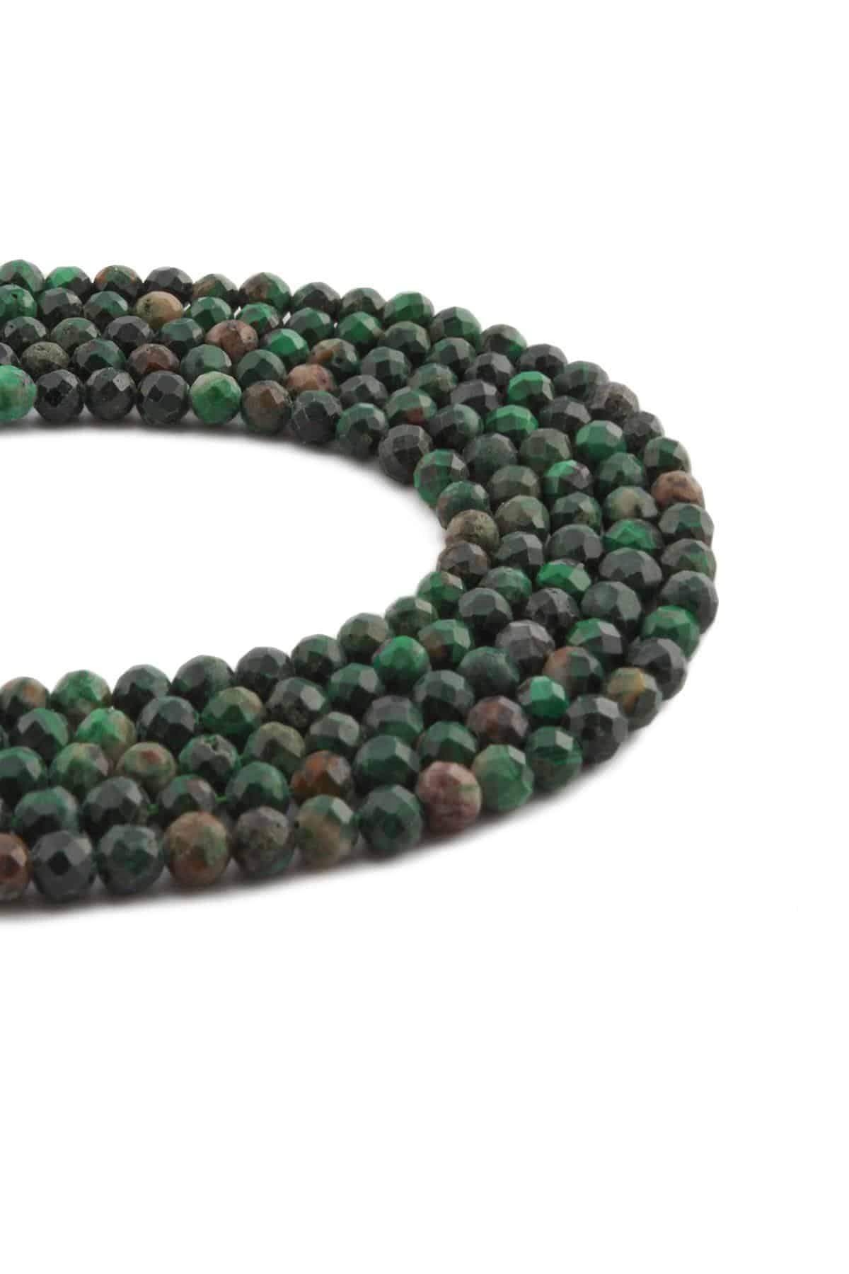 Malakit Doğal Taş Parlak Küre Kristal Kesim 4mm Dizi