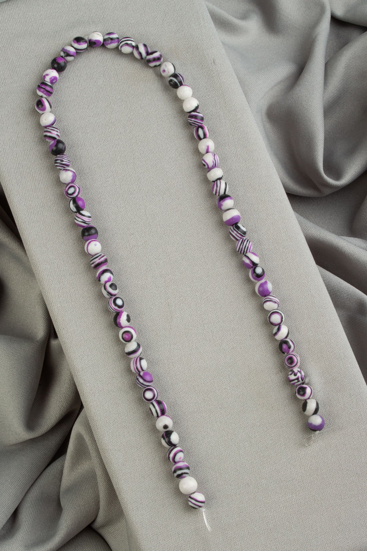 Malakit Sıkma Doğal Taş Parlak Mor Beyaz Küre Kesim 6mm Dizi [B+]