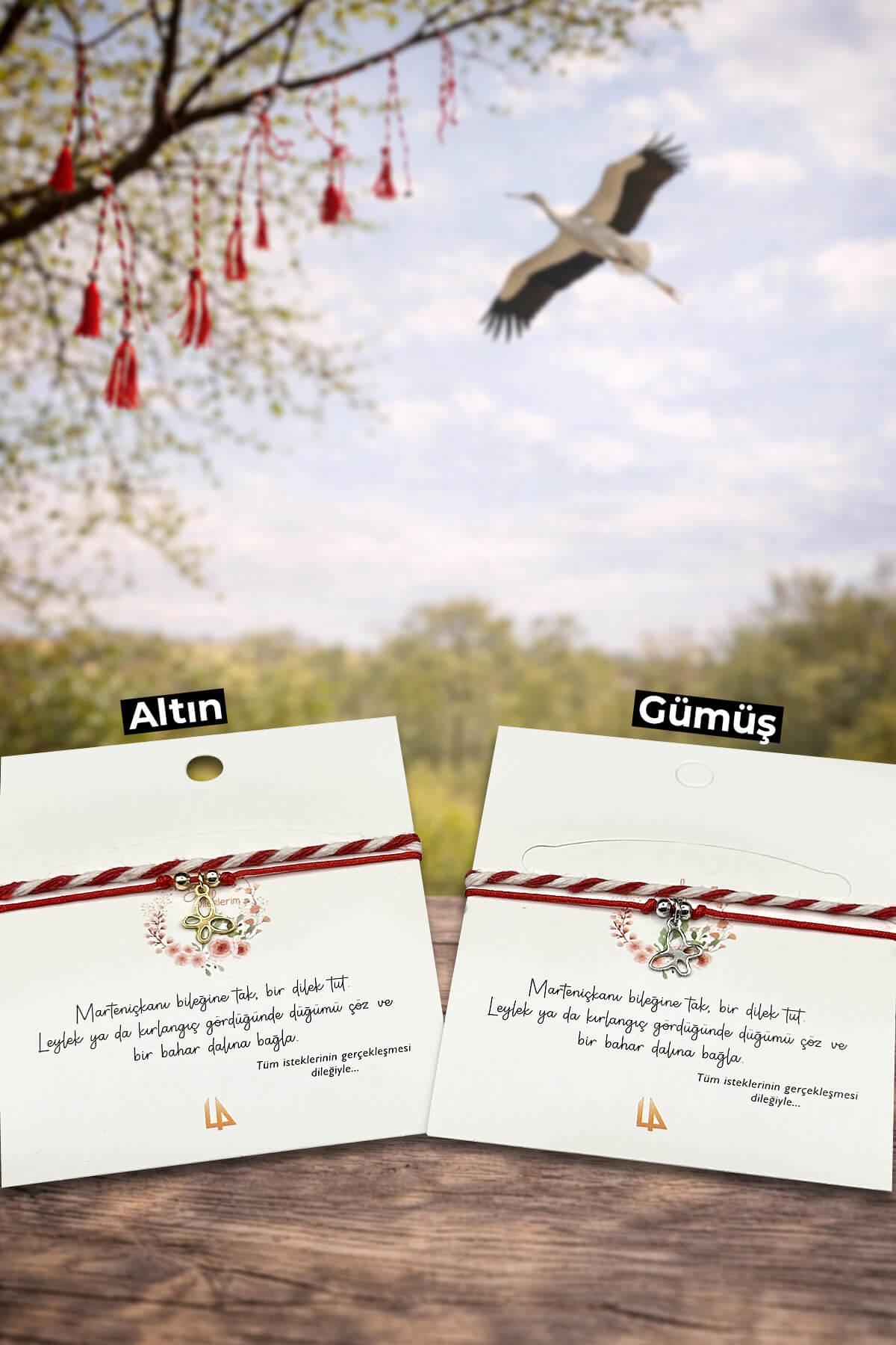 Marteniçka Kelebek Temalı Kırmızı Beyaz İp Bileklik - Geleneksel Baba Marta Bahar Bilekliği