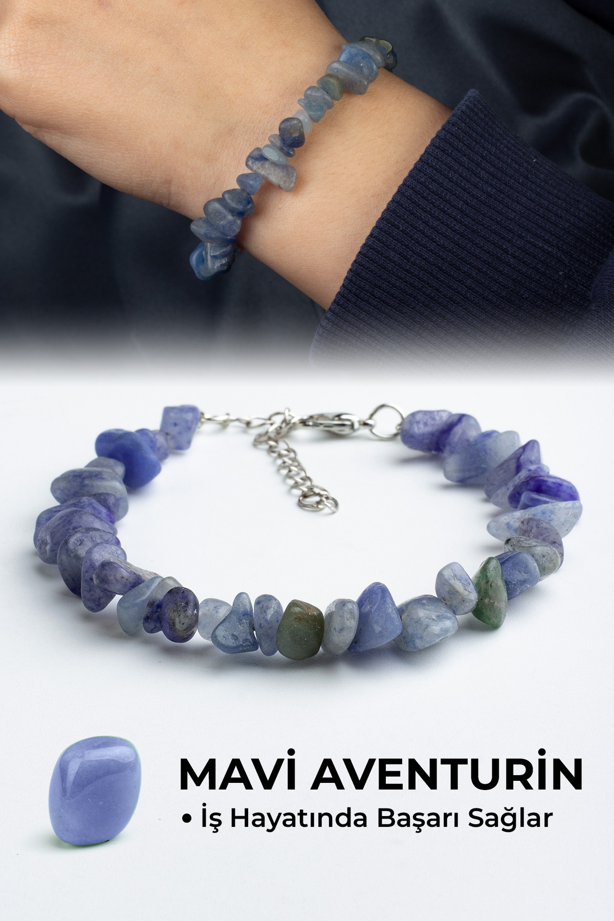 Mavi Aventurin Doğal Kırık Taş Bileklik