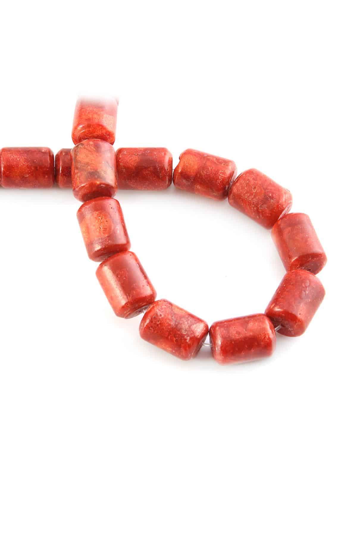 Mercan Doğal Taş Parlak Kırmızı Silindir Kesim 12x16mm Dizi [AA]