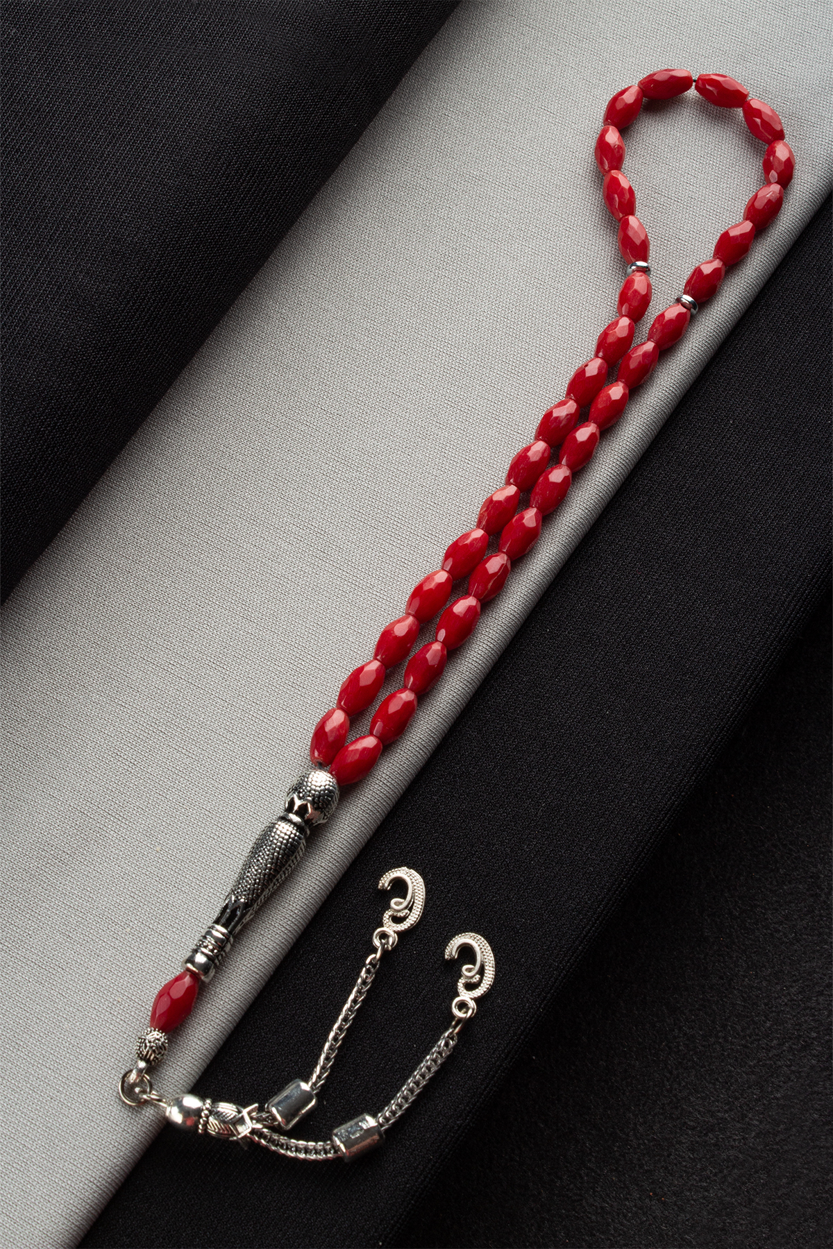 Mercan Doğal Taş Faset Arpa Kesim 33 lü 5x8mm Tesbih