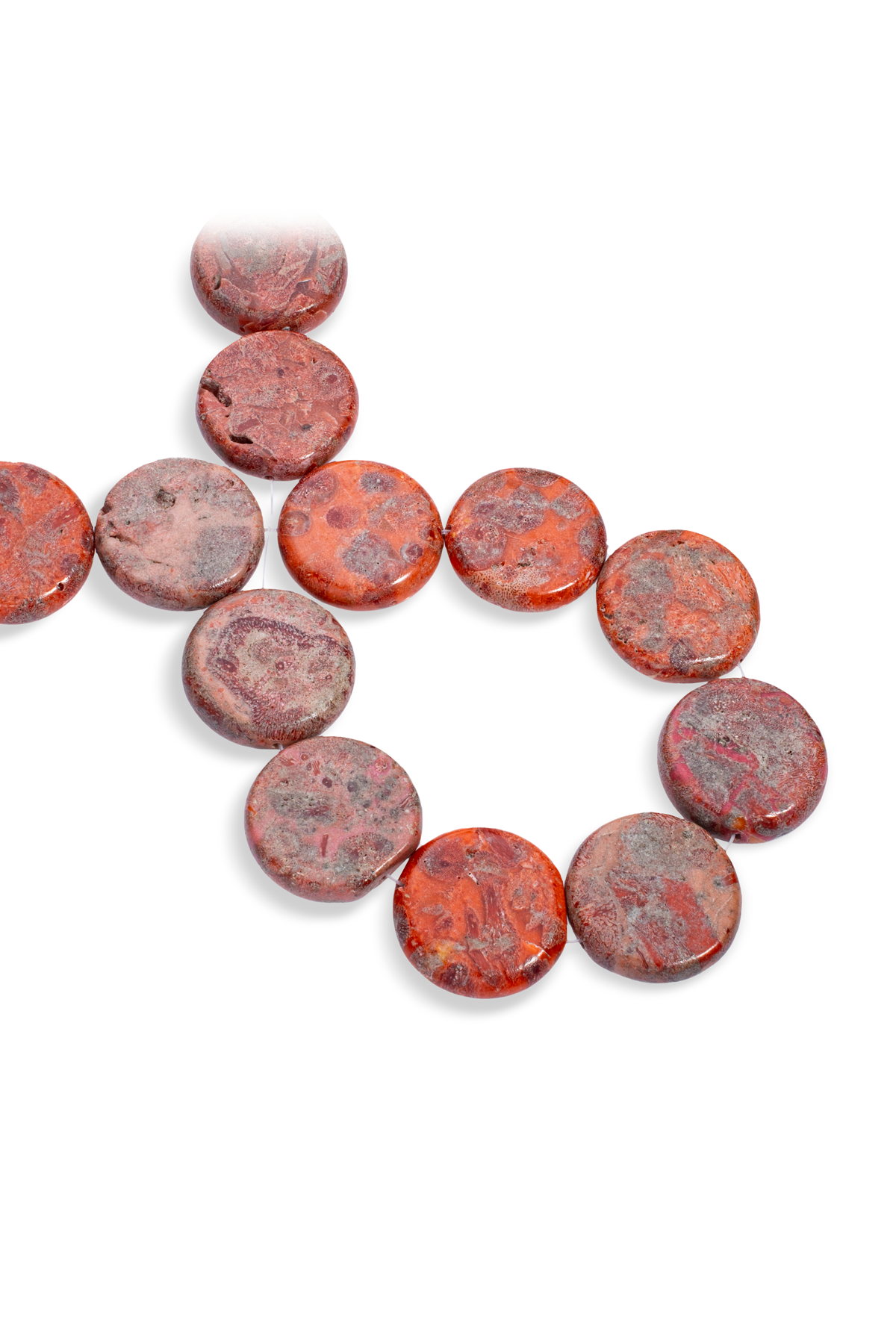 Mercan Doğal Taş Parlak Kırmızı Yassı Daire Kesim 30x9mm Dizi