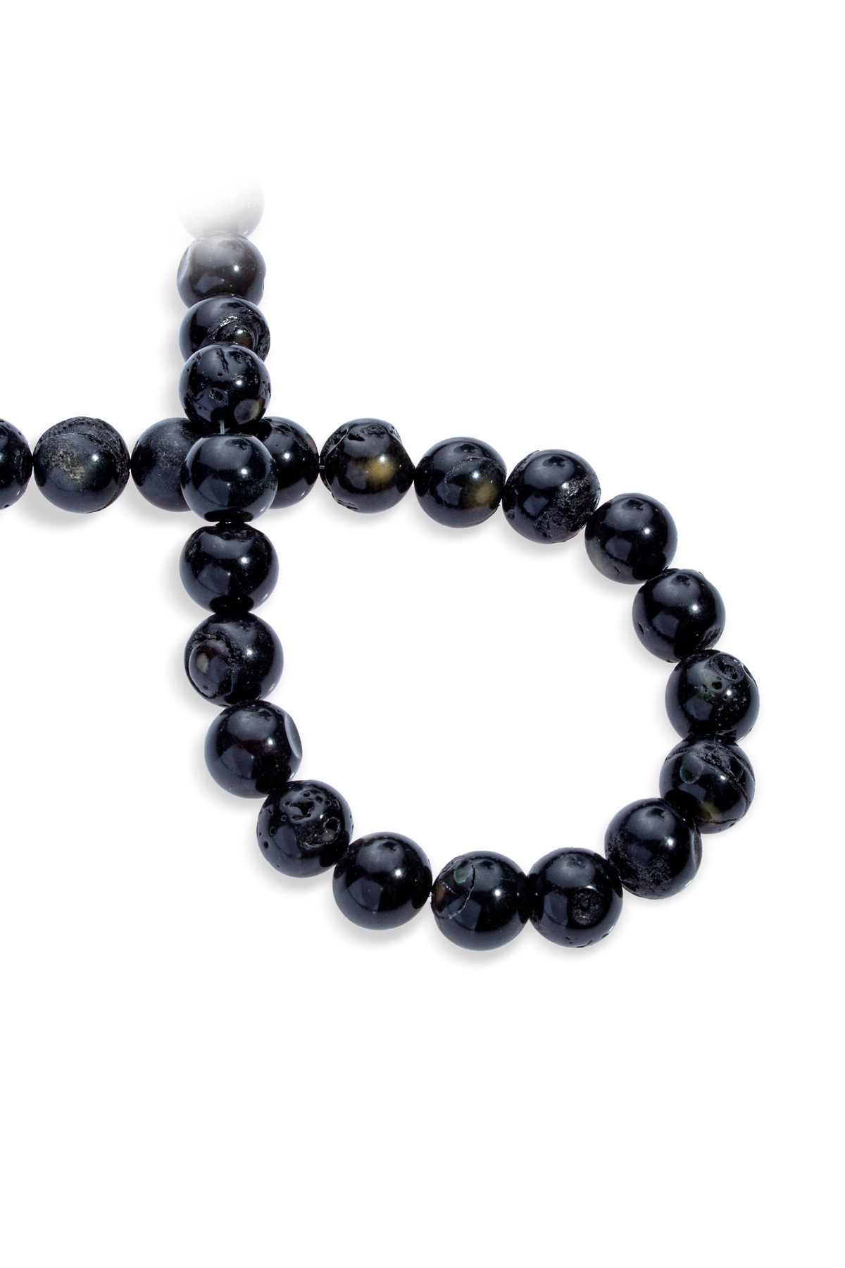 Mercan Doğal Taş Parlak Siyah Küre Kesim 14mm Dizi