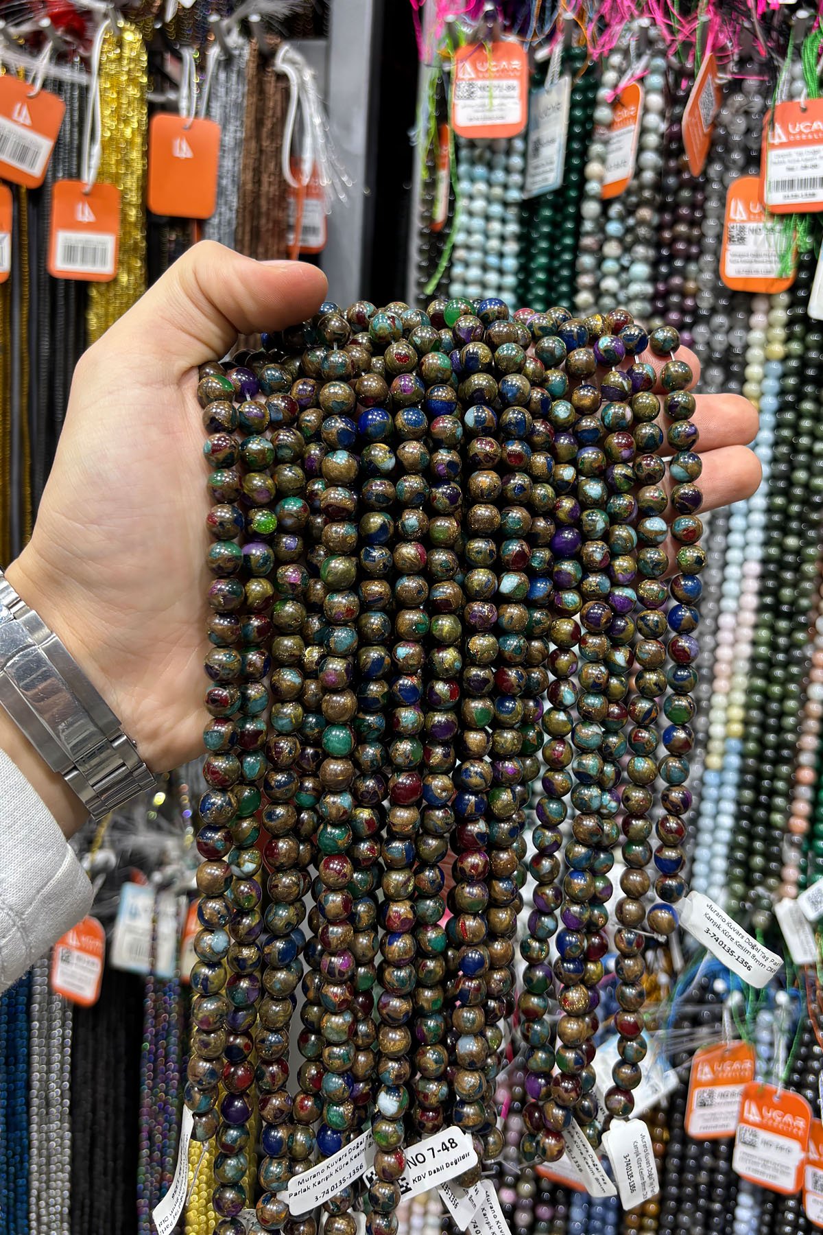 Murano Kuvars Doğal Taş Parlak Karışık Küre Kesim 8mm Dizi