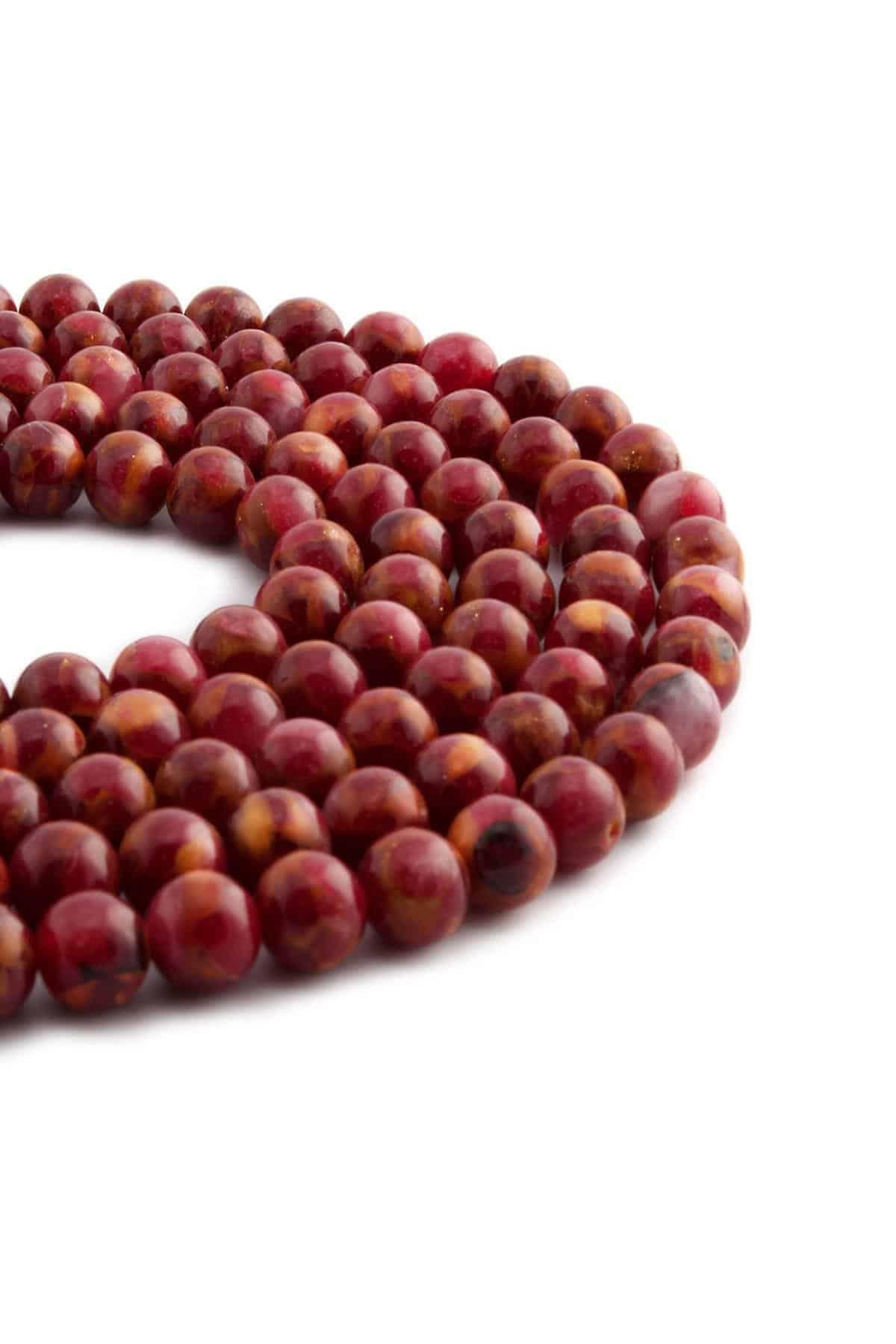 Murano Kuvars Doğal Taş Parlak Kırmızı Küre Kesim 8mm Dizi [AA]
