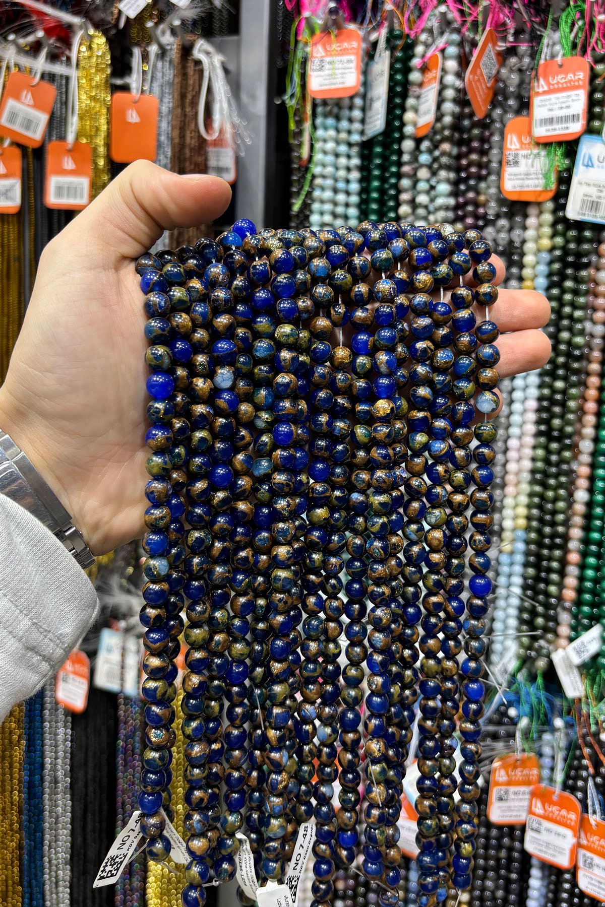 Murano Kuvars Doğal Taş Parlak Lacivert Küre Kesim 8mm Dizi