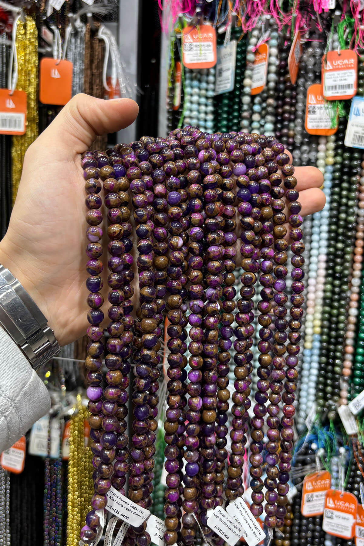 Murano Kuvars Doğal Taş Parlak Mor Küre Kesim 8mm Dizi