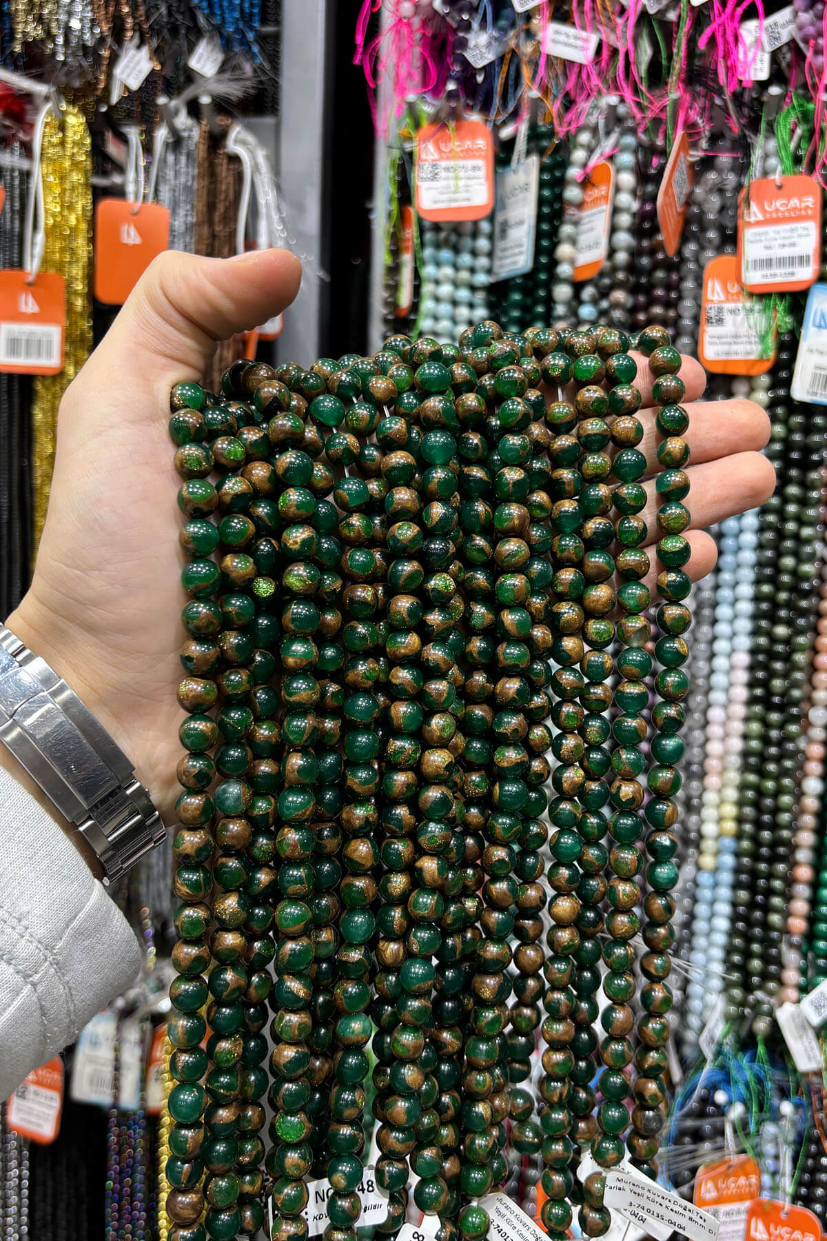 Murano Kuvars Doğal Taş Parlak Yeşil Küre Kesim 8mm Dizi