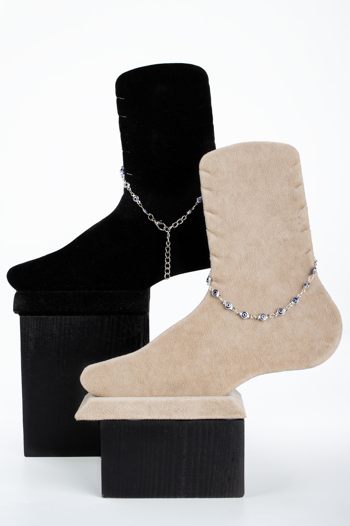 Nazar Boncuklu Yuvarlak Kesim Zincir Kapamalı Halhal