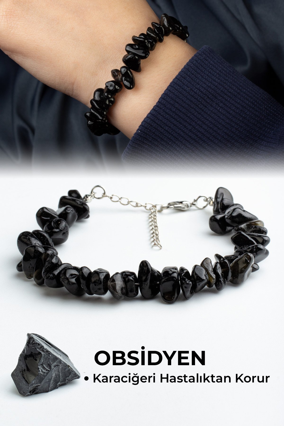 Obsidyen Doğal Kırık Taş Bileklik