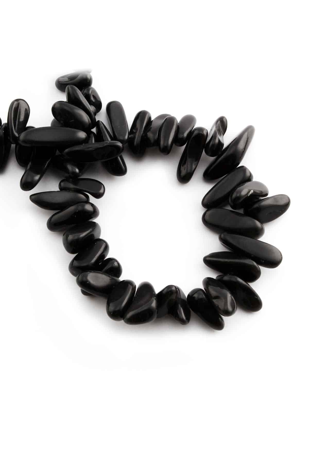 Obsidian Natural Stone Tooth Cut 18x6mm String Of Beads