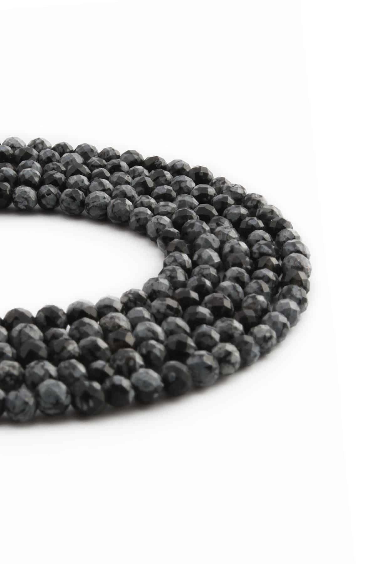 Obsidian Natural Stone Facet Cut 4mm String Of Beads