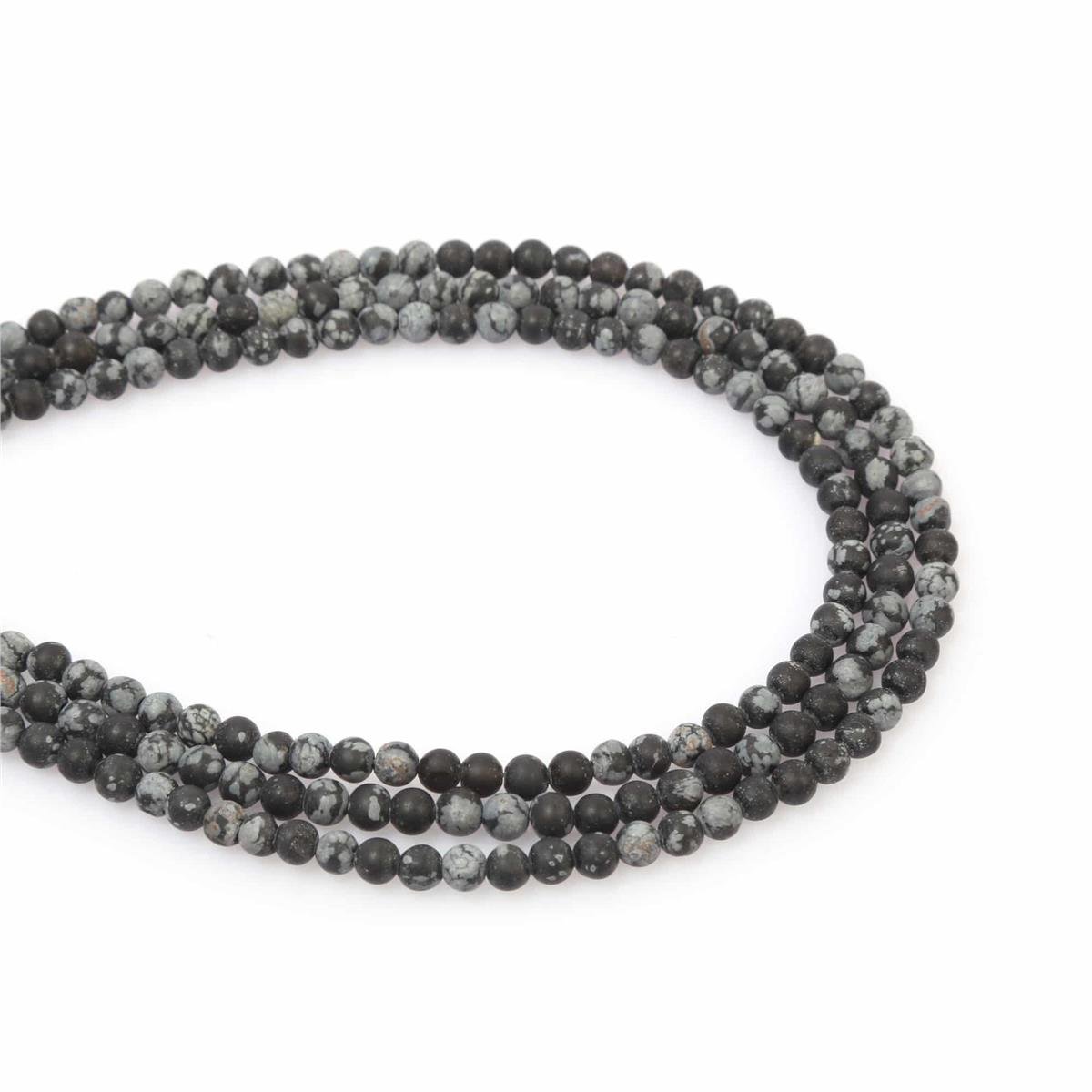 Obsidian Natural Stone Globe Cut 4mm String Of Beads