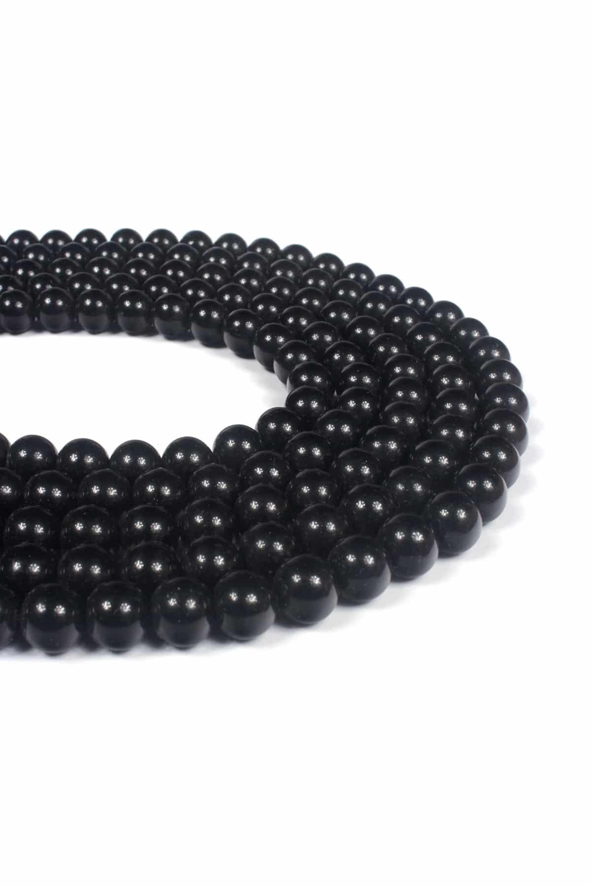 Obsidian Natural Stone Globe Cut 9mm String Of Beads