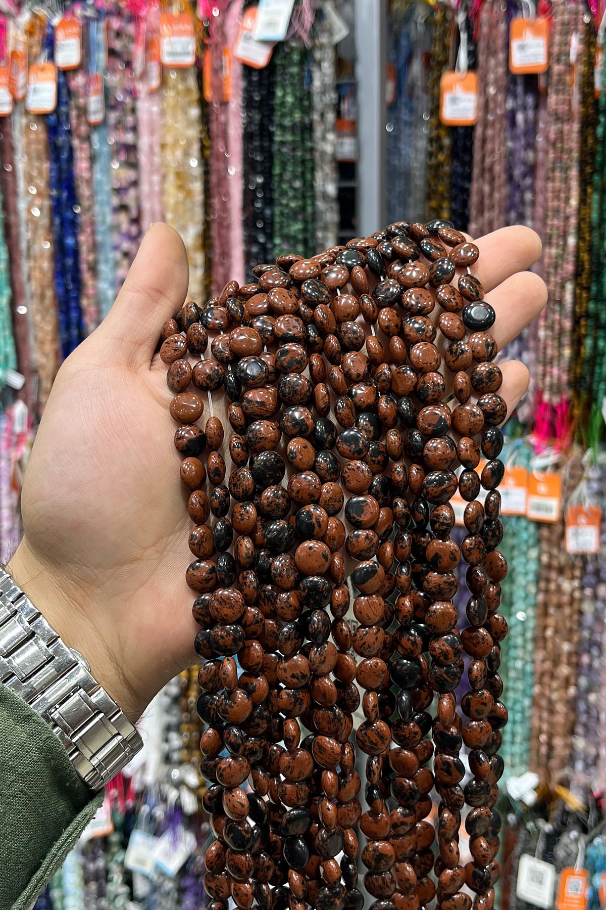 Obsidyen Doğal Taş Parlak Kahverengi Daire Kesim 10mm Dizi [AA]