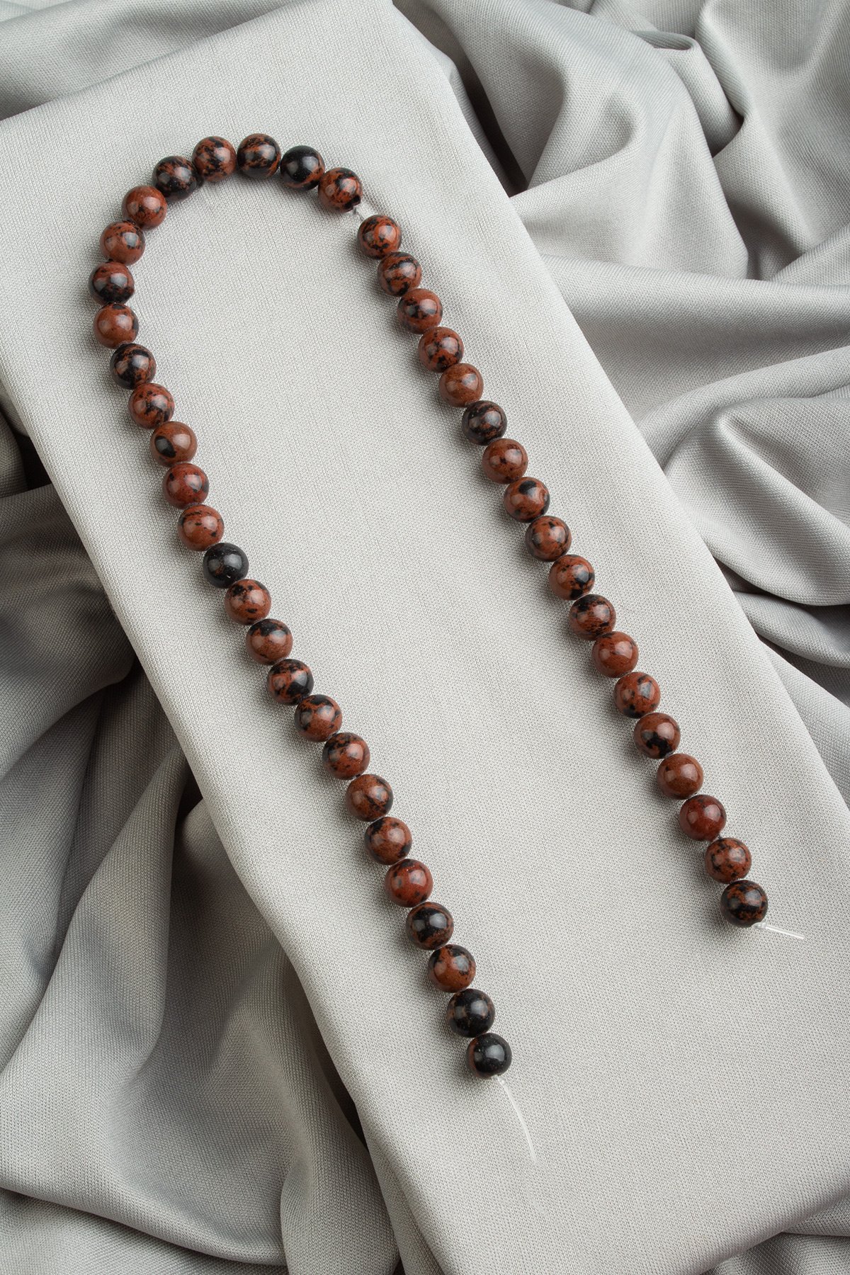 Obsidian Natural Stone Shiny Brown Globe Cut 8mm String Of Beads