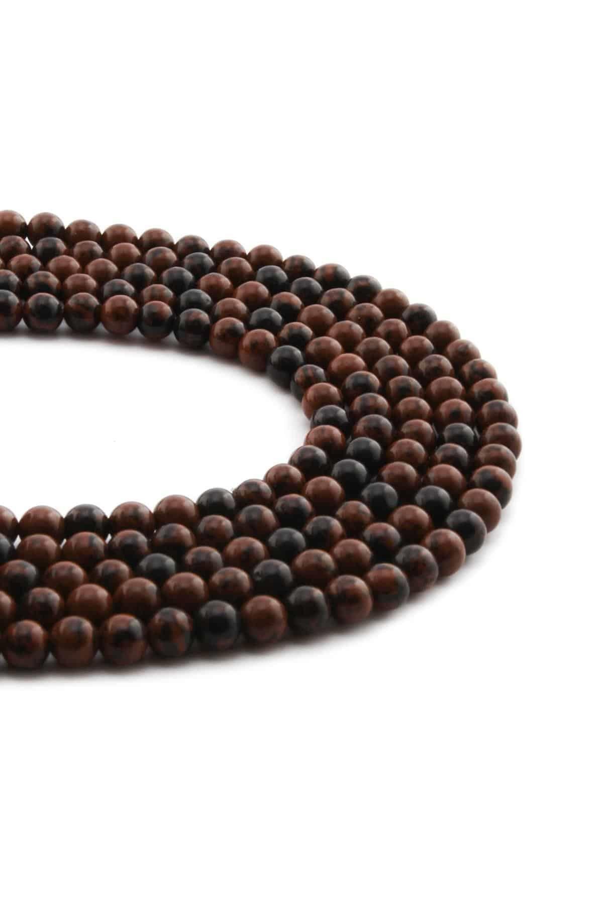 Obsidian Natural Stone Shiny Brown Globe Cut 4mm String Of Beads