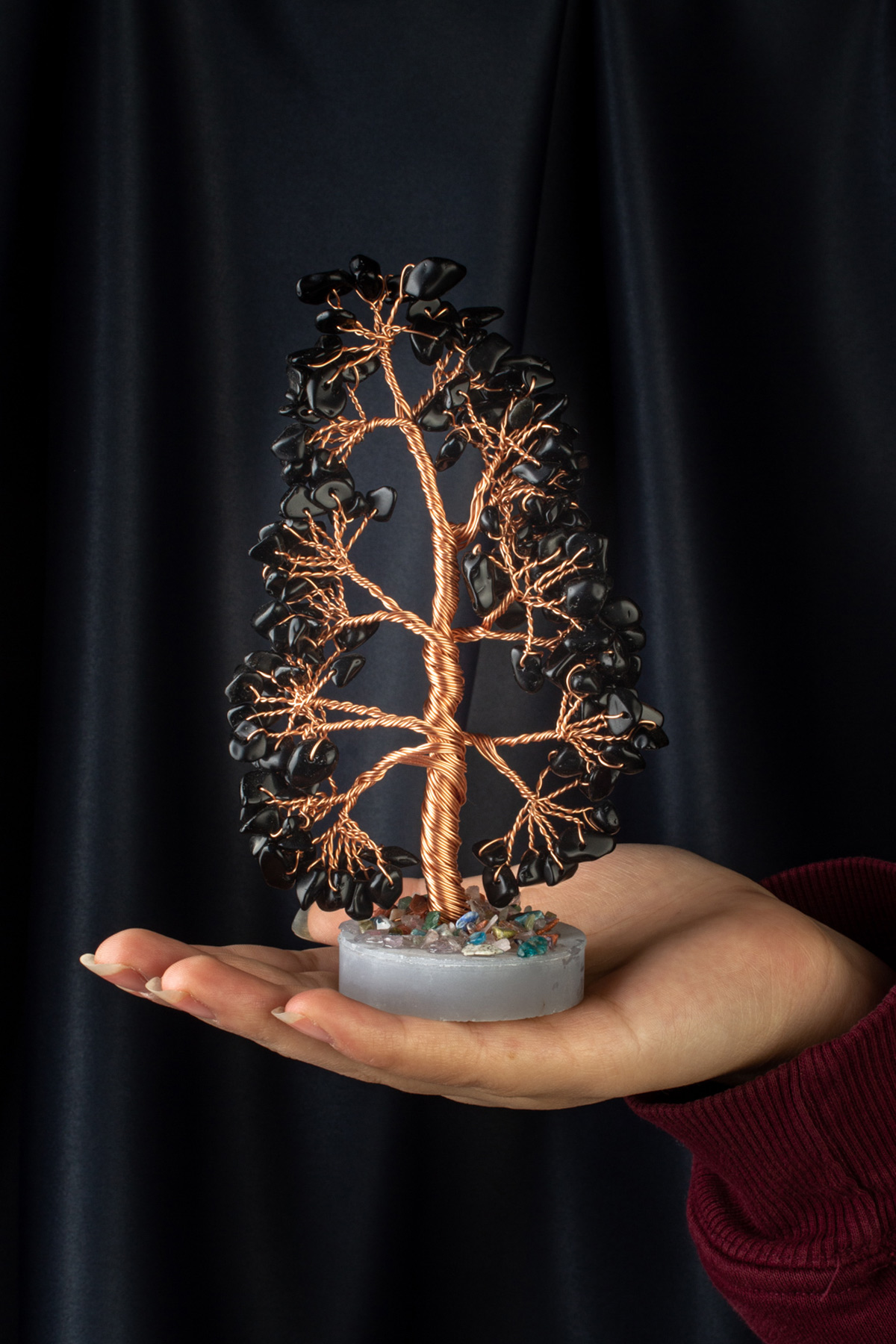 Obsidyen Taşı El Yapımı 5x15cm Doğal Taş Dekoratif Hayat Ağacı