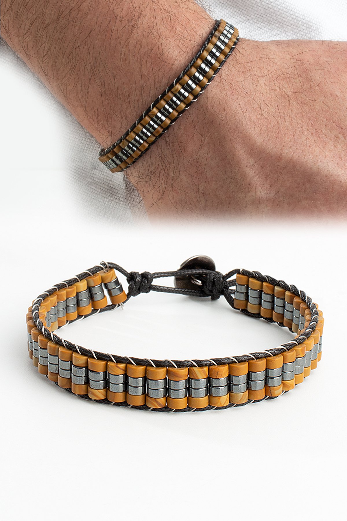 Odun Jespar Doğal Taş Örme Erkek Bilekliği 4x2mm