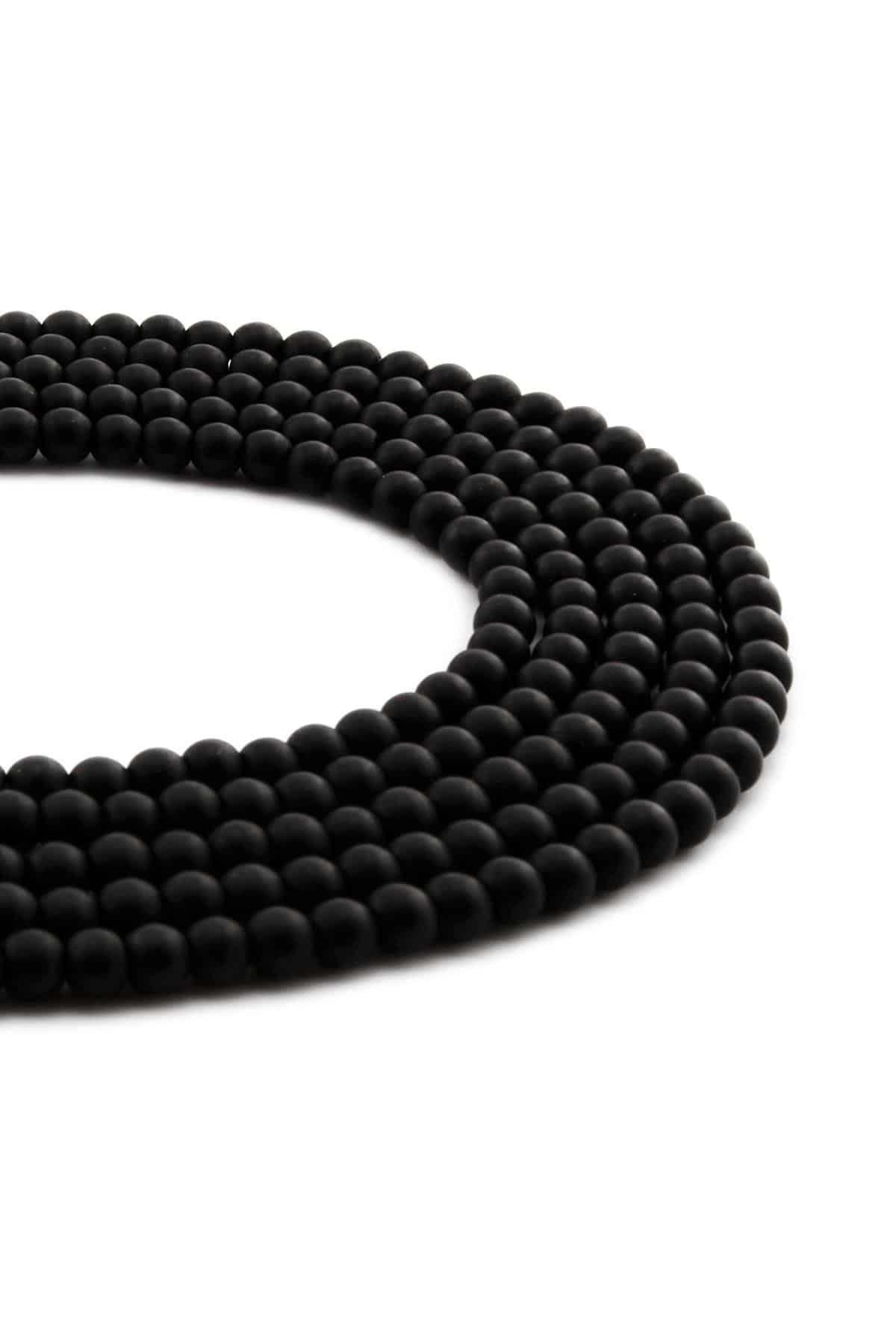 Onyx Glass Matte Black Globe Cut 4mm String Of Beads