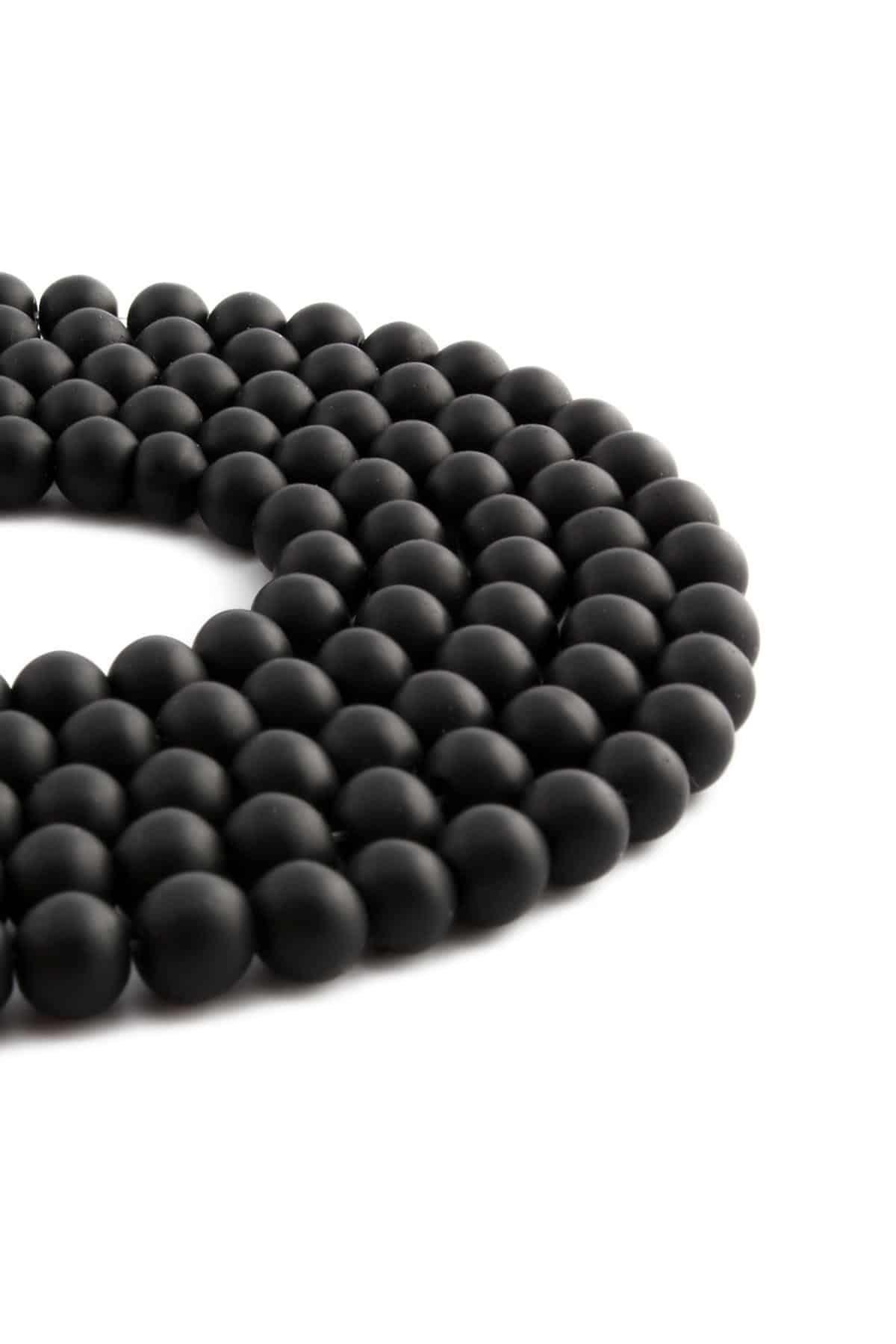 Onyx Glass Matte Black Globe Cut 8mm String Of Beads