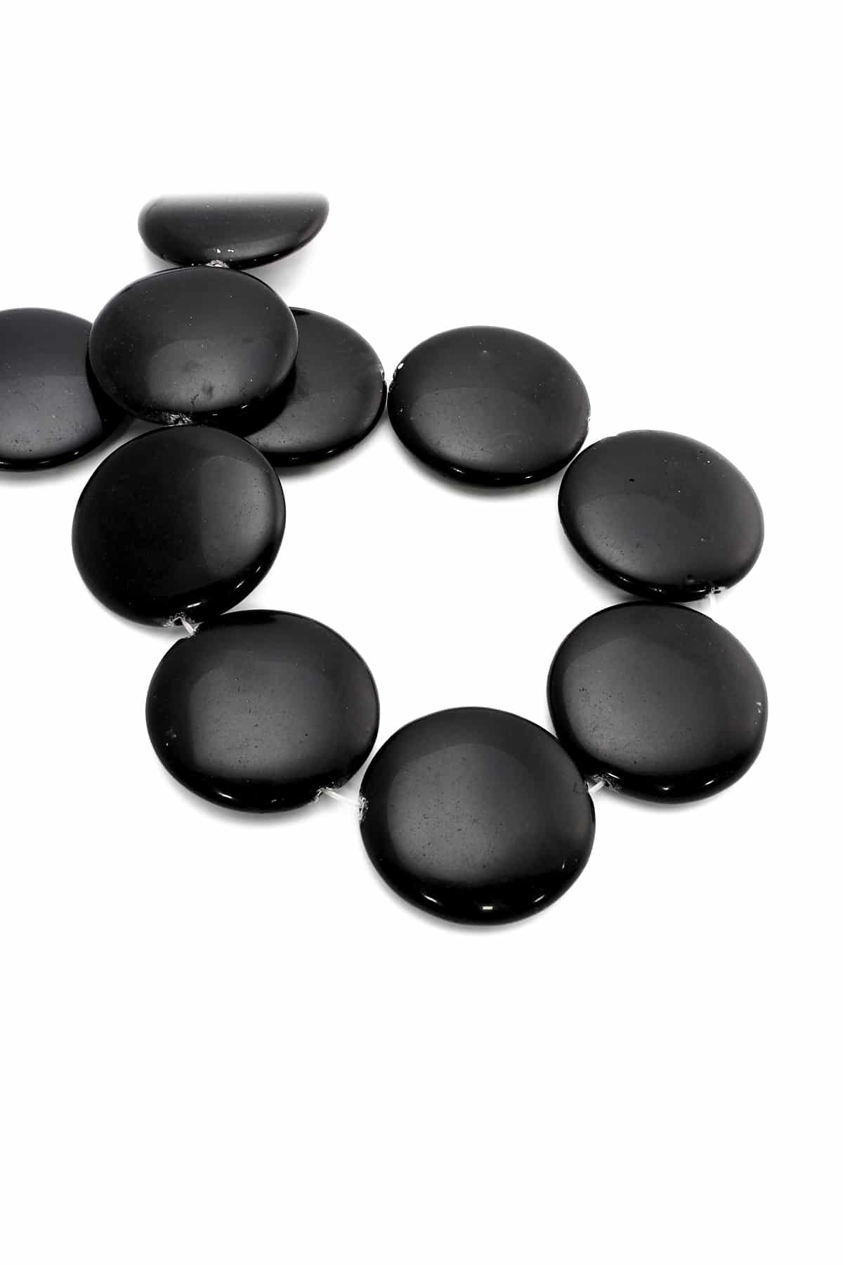 Oniks Doğal Taş Parlak Siyah Daire Kesim 40x8mm Dizi [AA]