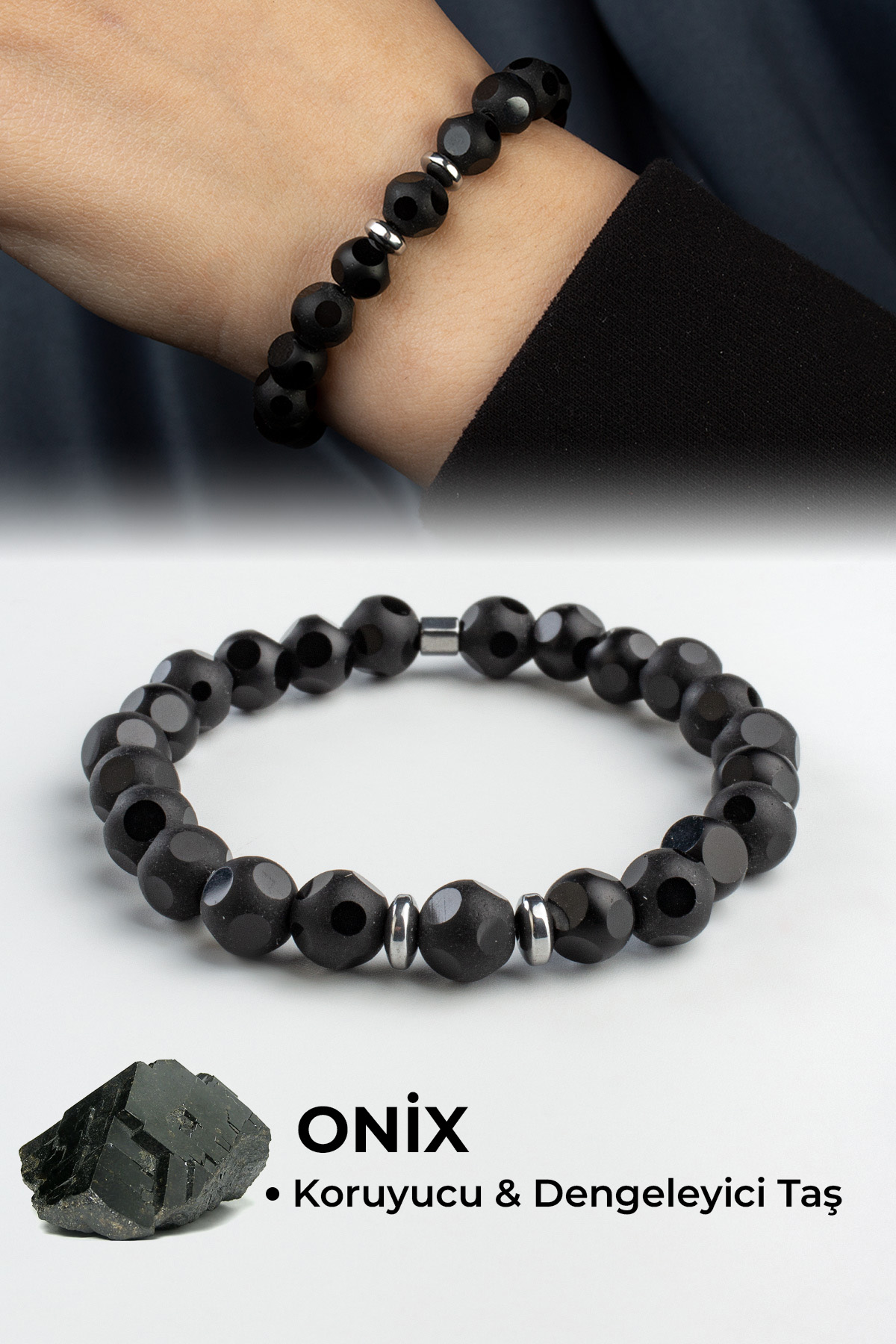 Cam Oniks Lazerli Avize Küre Kesim 8mm Bileklik