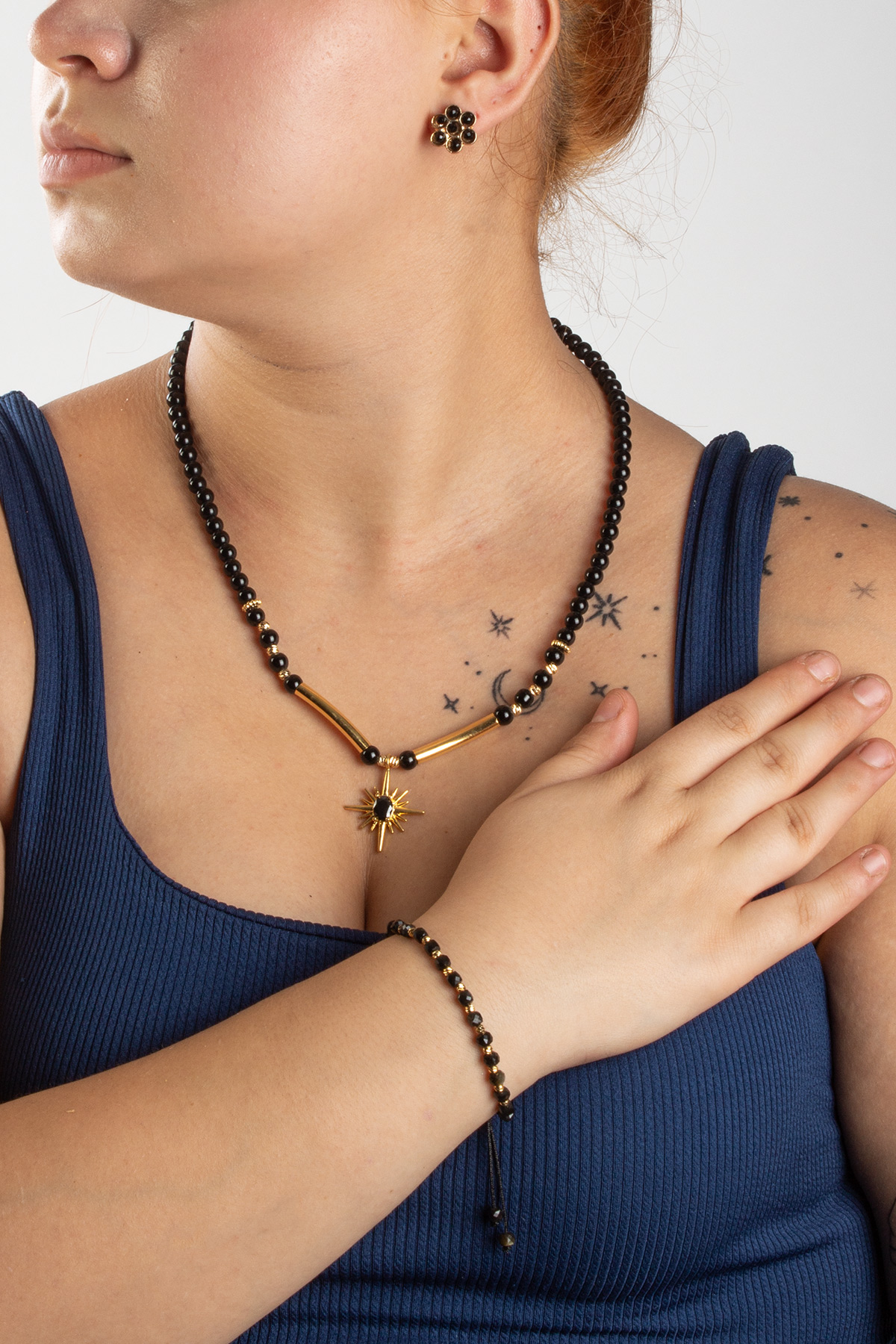 Oniks Doğal Taşlı 3 lu Hediye Kadın Takı Seti