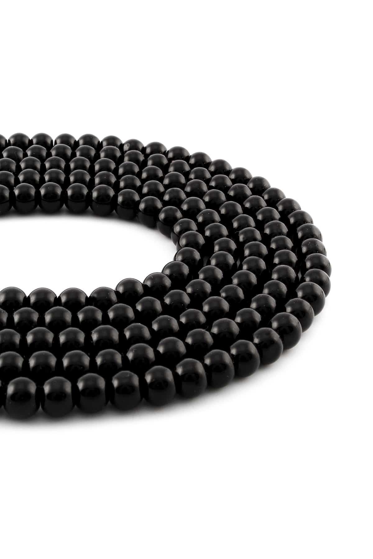 Onyx Shiny Glass Globe Cut 6mm String Of Beads