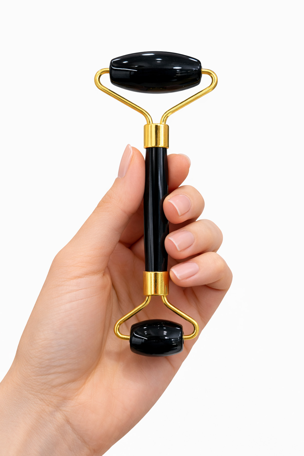 Oniks Taşı Face Roller Taşı Yüz Masaj Aleti - Altın Sap