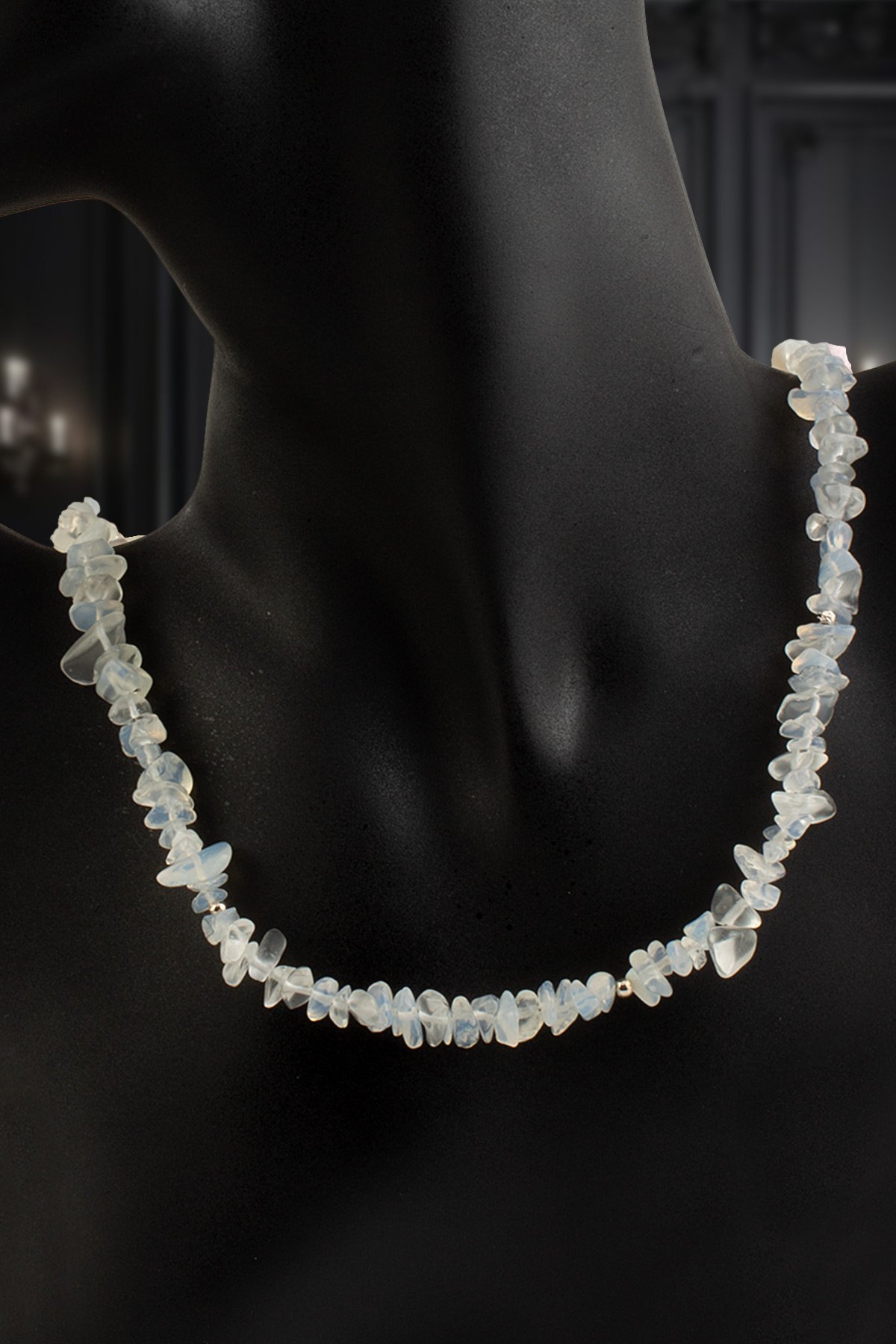 Opal Doğal Kırık Taş Zincir Kapamalı Kolye