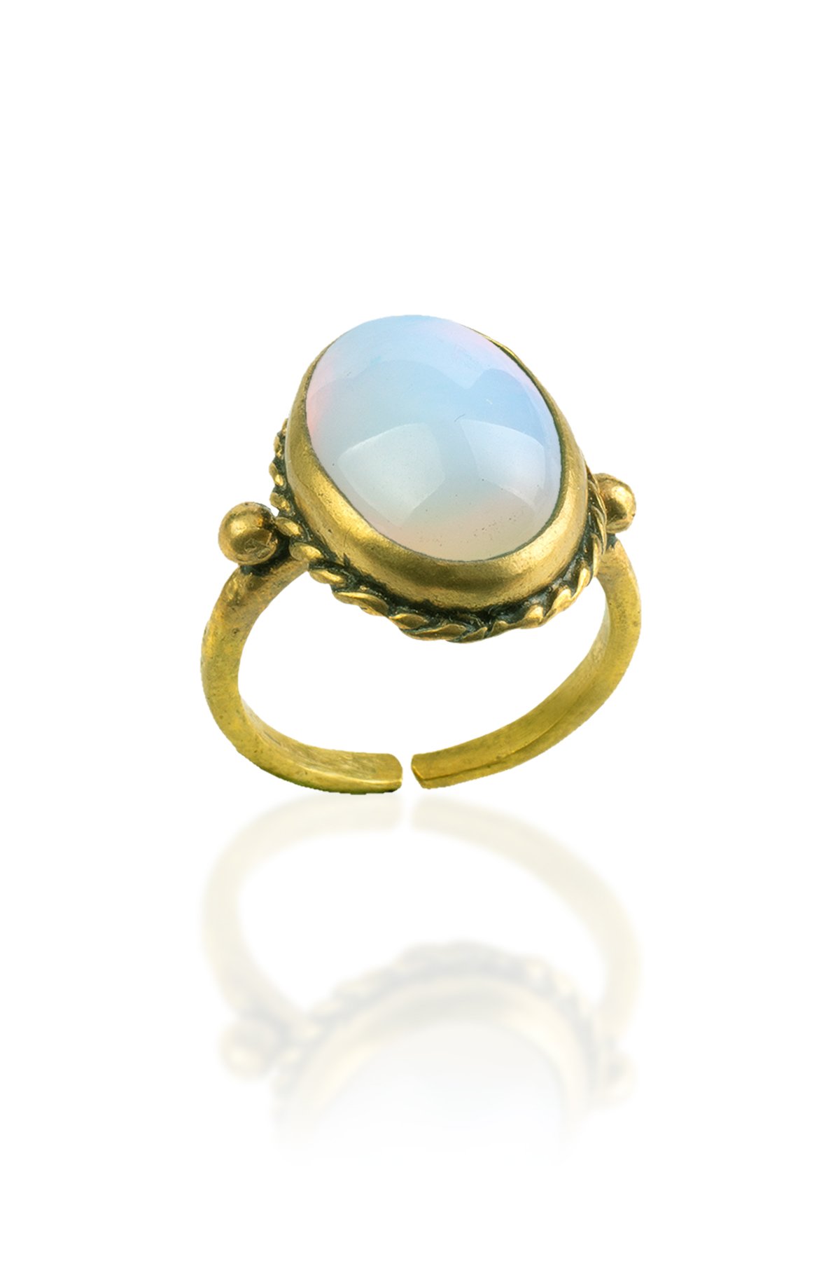 Opal Doğal Taş Bronz Oval Kesim Ayarlanabilir Yüzük
