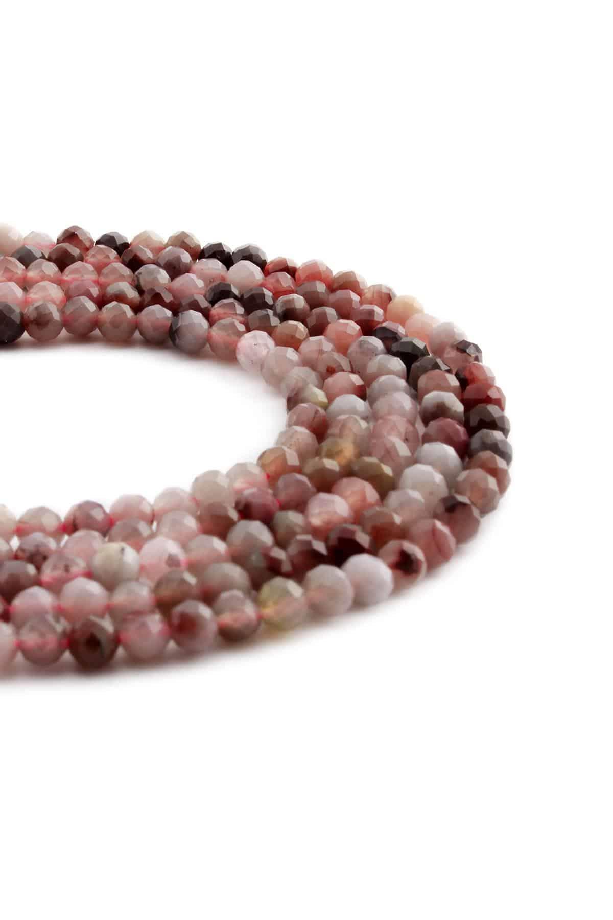 Opal Doğal Taş Parlak Pembe Küre Kristal Kesim 4mm Dizi [AA]