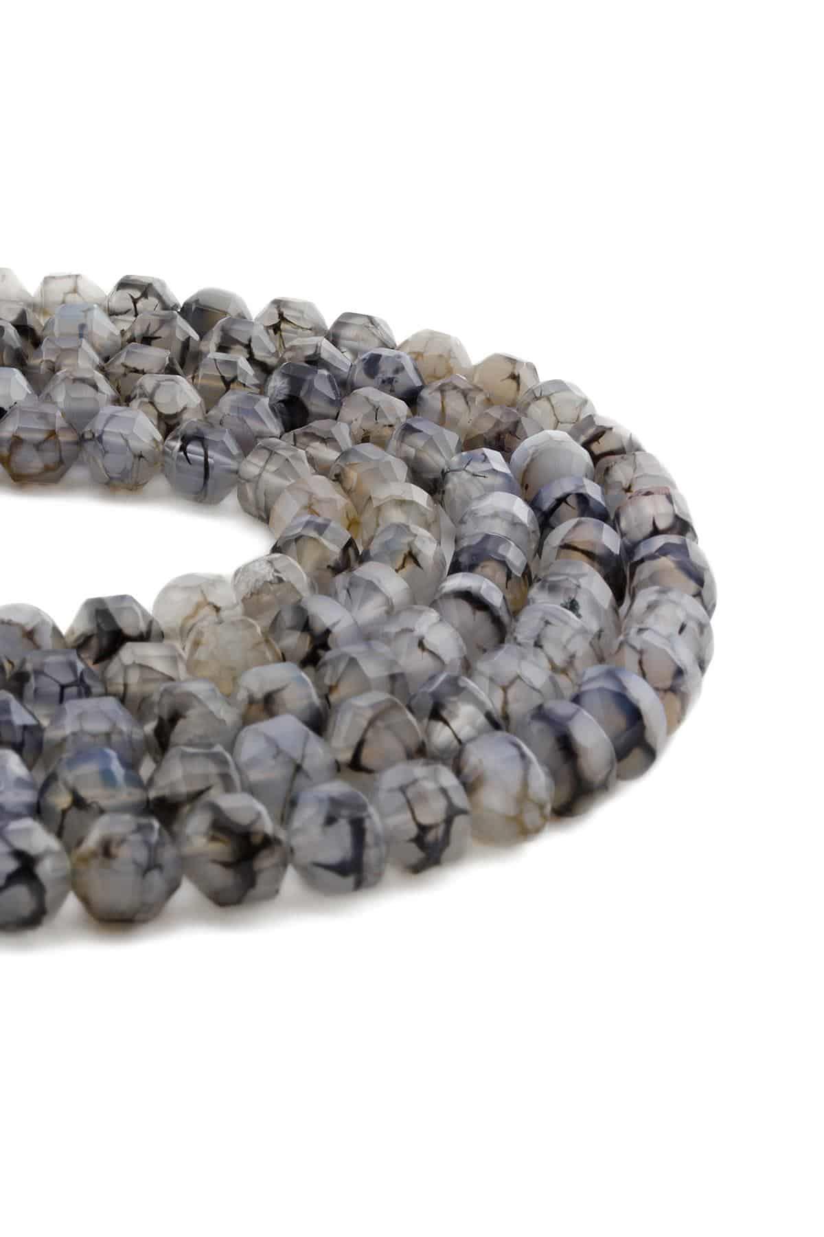 Örümcek Akik Doğal Taş Parlak Gri Hegzagonal Kesim 8mm Dizi [AA]