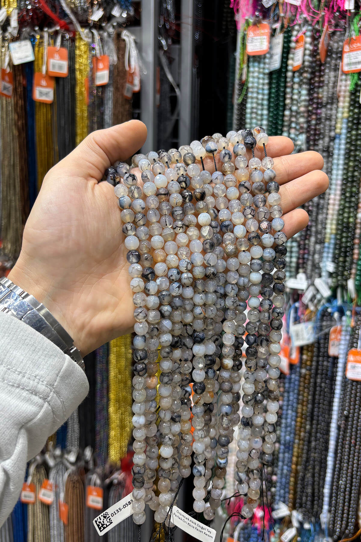 Örümcek Akik Doğal Taş Parlak Gri Küre Faset Kesim 8mm Dizi [AA]