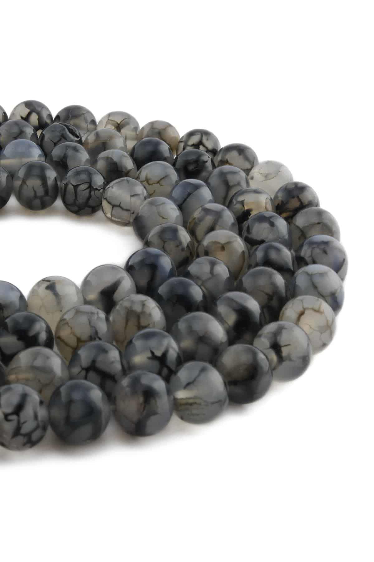 Örümcek Akik Doğal Taş Parlak Gri Küre Kesim 10mm Dizi