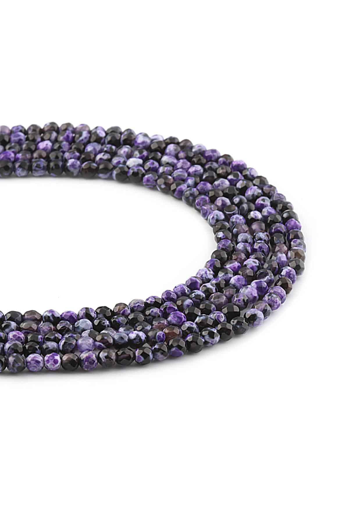 Pat Pat Akik Doğal Taş Mor Küre Faset Kesim 4mm Dizi