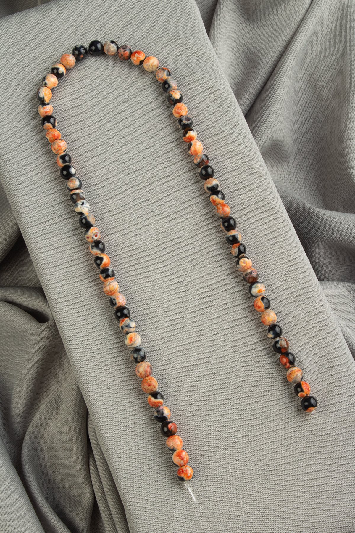 Pat Pat Akik Doğal Taş Parlak Turuncu-Siyah Küre Kesim 6mm Dizi