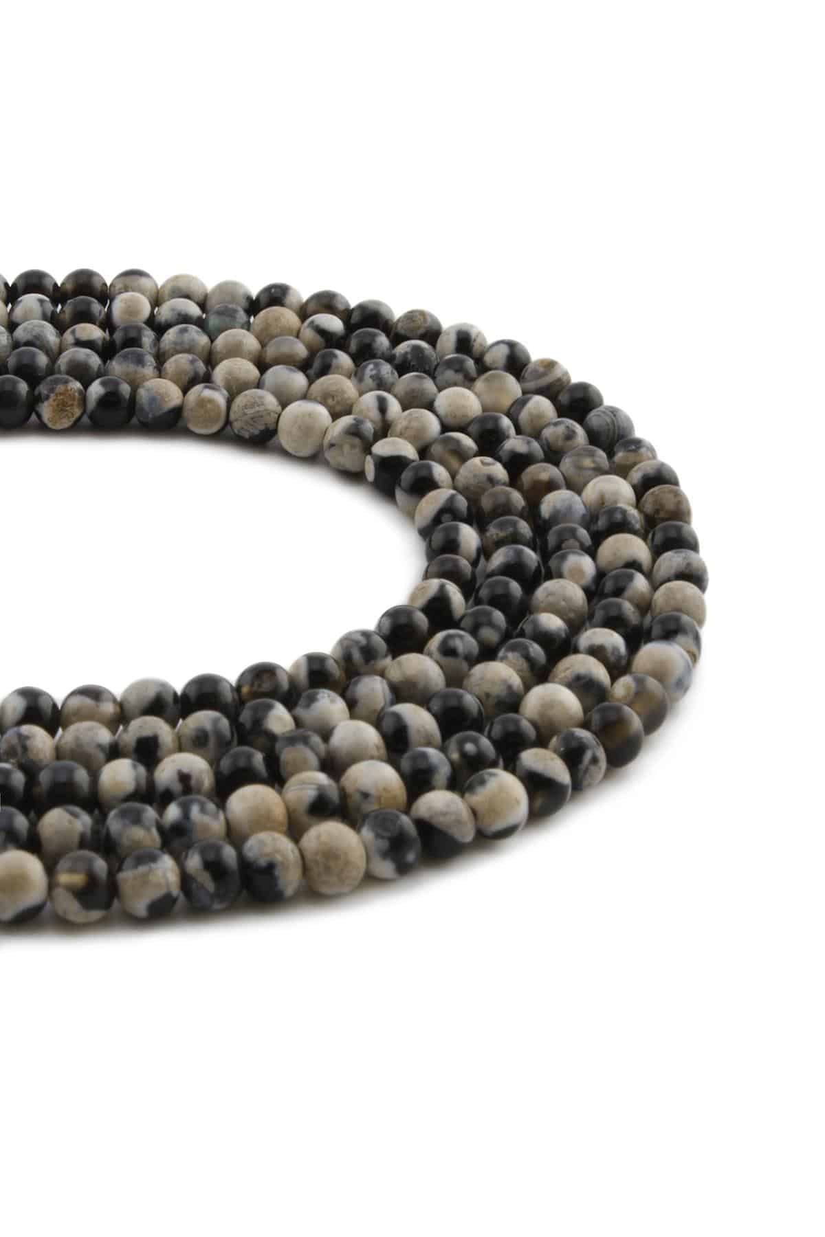 Pat Pat Akik Taşı Sarı-Siyah Küre Kesim 4mm Dizi