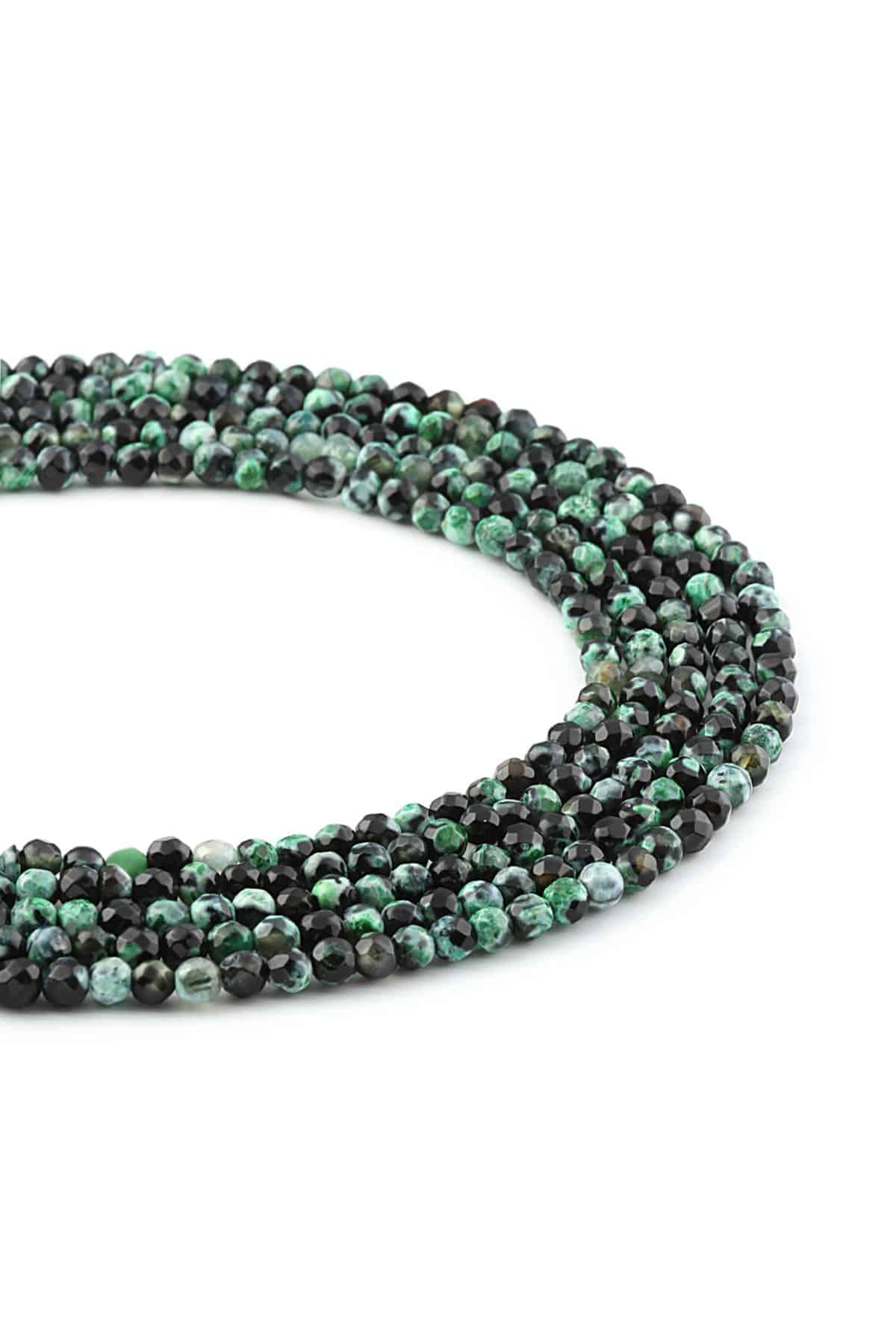Pat Pat Akik Doğal Taş Yeşil Siyah Küre Faset Kesim 4mm Dizi