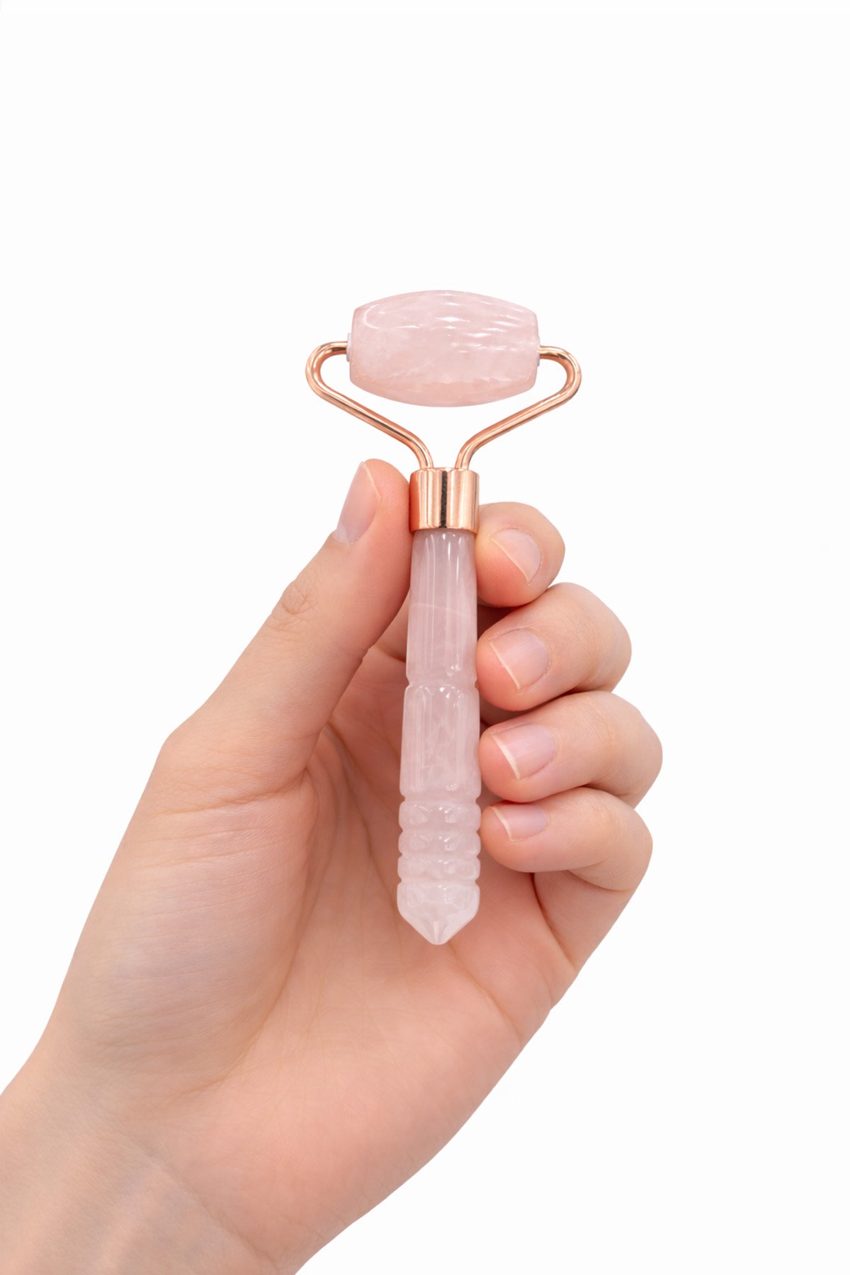 Pembe Kuvars Doğal Taş Altın Tek Taraflı Face Roller Masaj Aleti