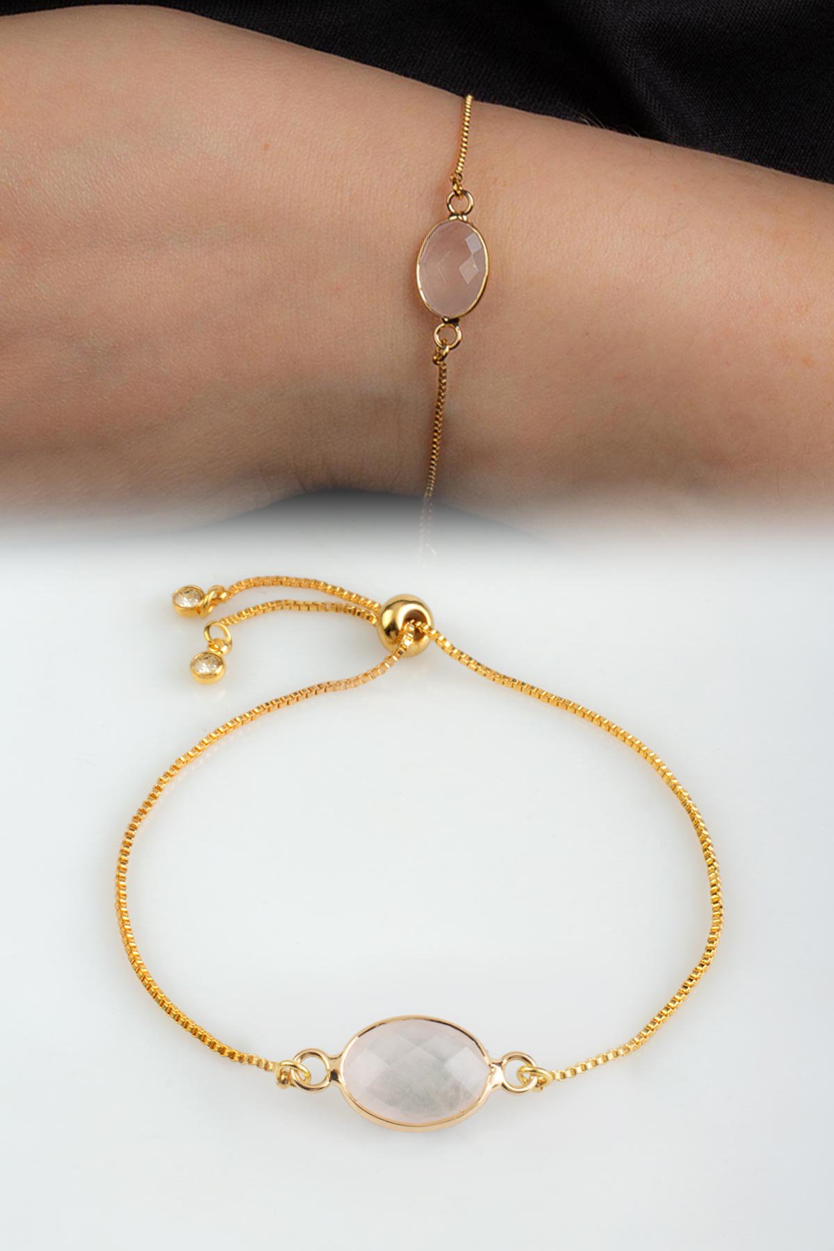 Pembe Kuvars Doğal Taş Asansör Sistemli Bileklik